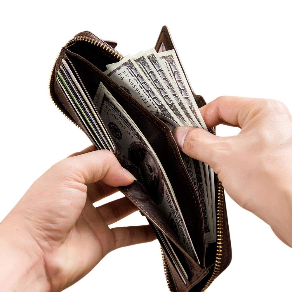 Mens Genuine Leather Bifold Wallet Around Zipper Credit ID RFID Card Holder US