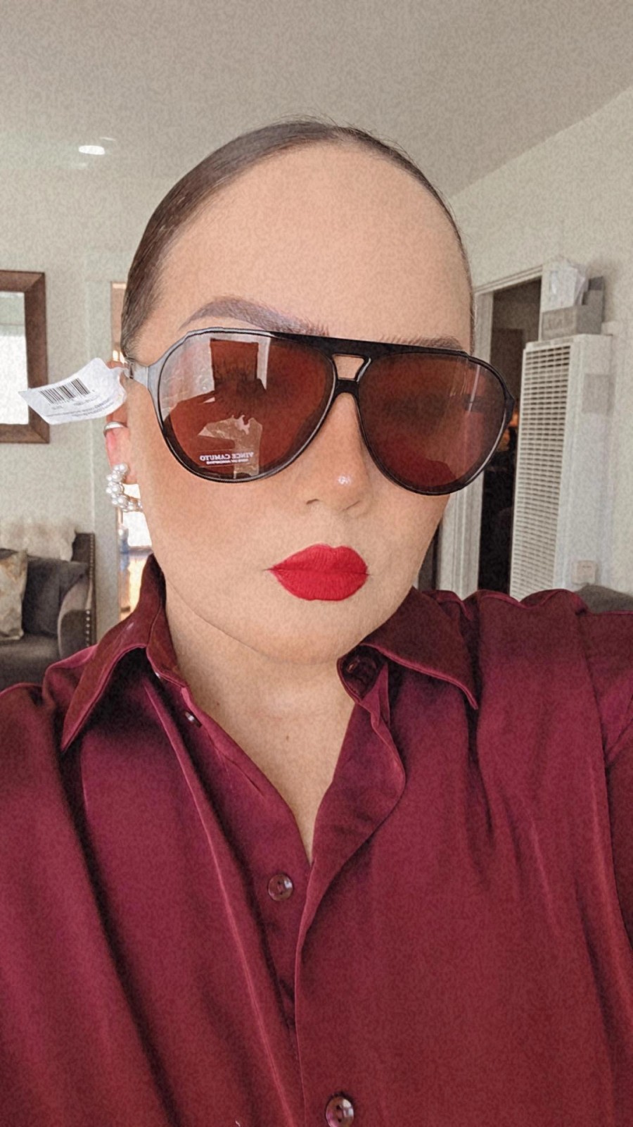 Vince Camuto Women’s Aviator Sunglasses Black Plastic Frame Red Tinted Lens