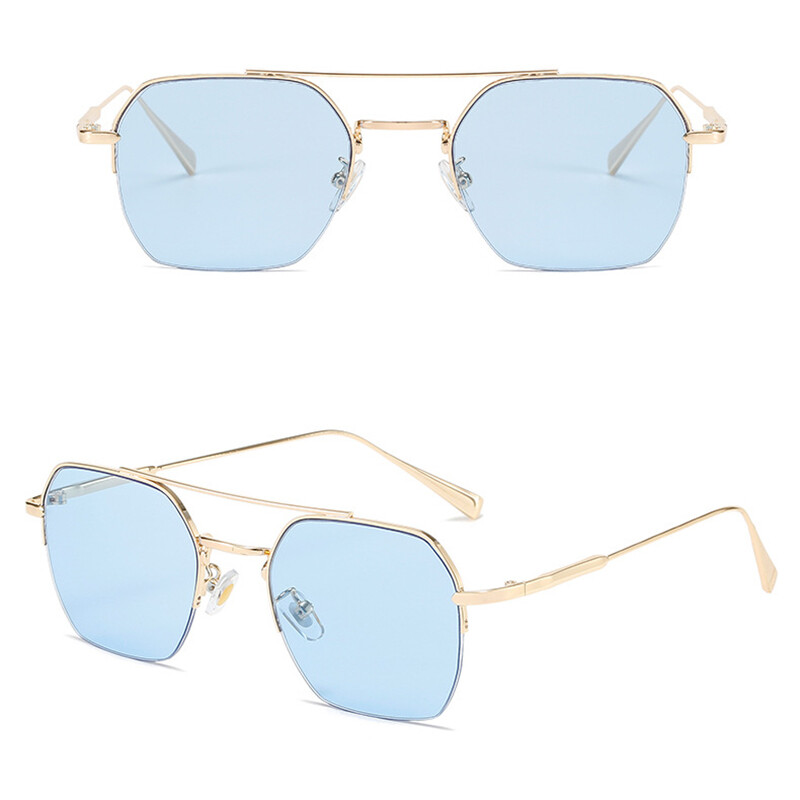 Unisex Metal Half Frame Myopia Nearsighted Distance Glasses Blue Lens Sunglasses