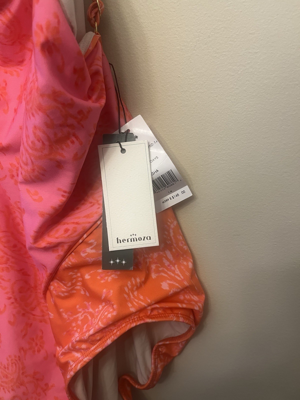 NWT $148 Hermoza Asha One Piece Swimsuit Womens Size 14 Paisley Days Orange Pink