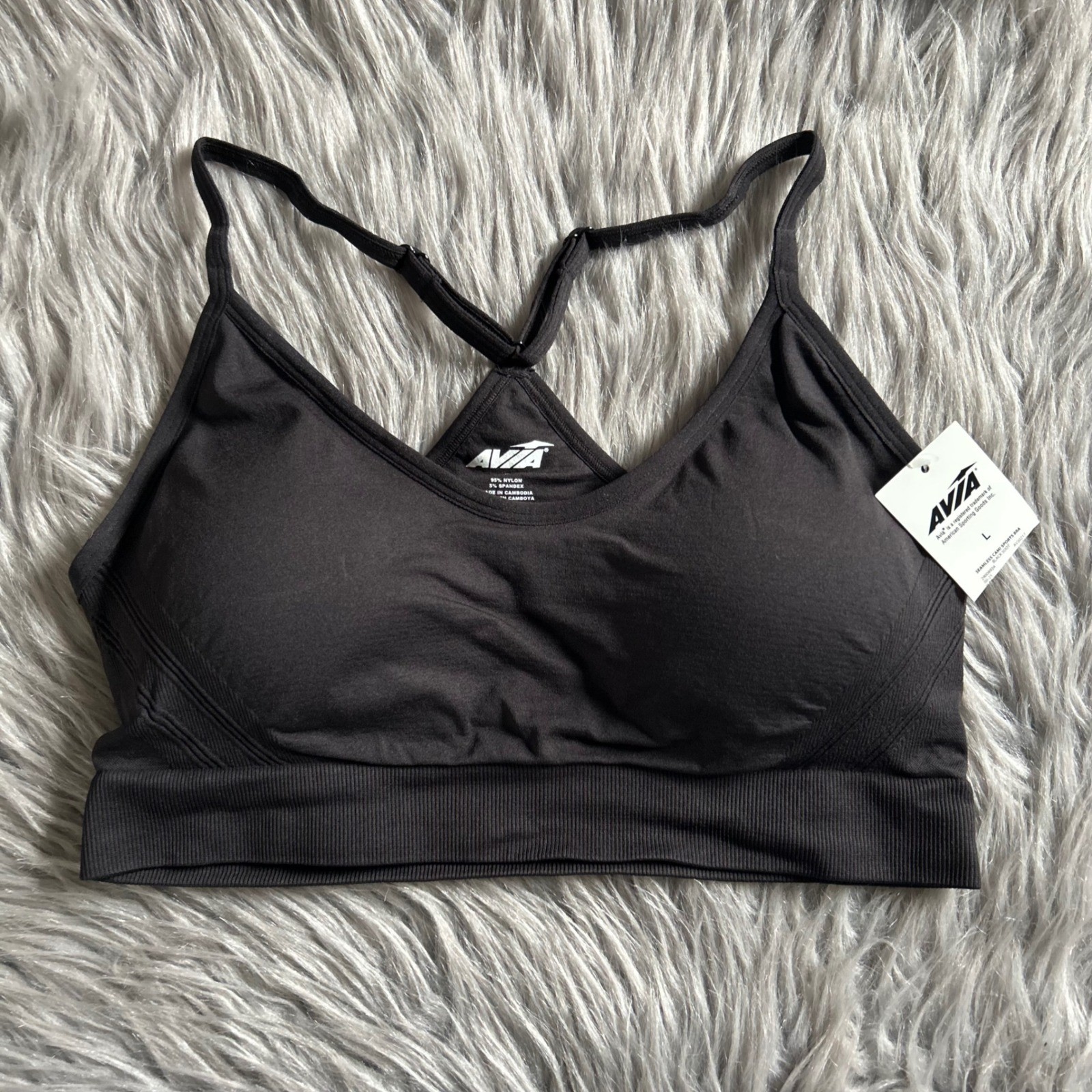 Avia Seamless Wireless Sports Bra Womens Size Large Black Low Support Breathable