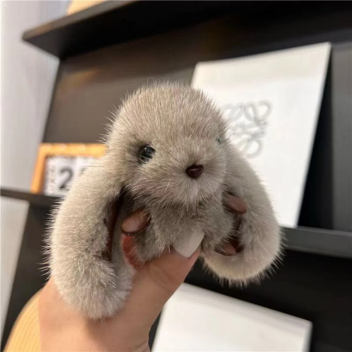1Pc Cute Fluffy Rabbit Keychain Ring Plush Pompon Bunny Bag Pendant for Couple C
