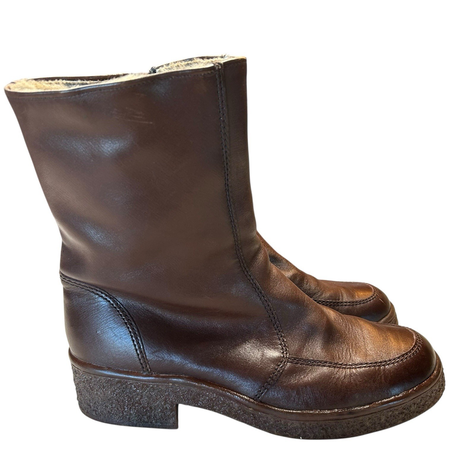 VTG BAMA LAMS Brown Leather Sheepskin Lined Boots West Germany Size 10.5 READ