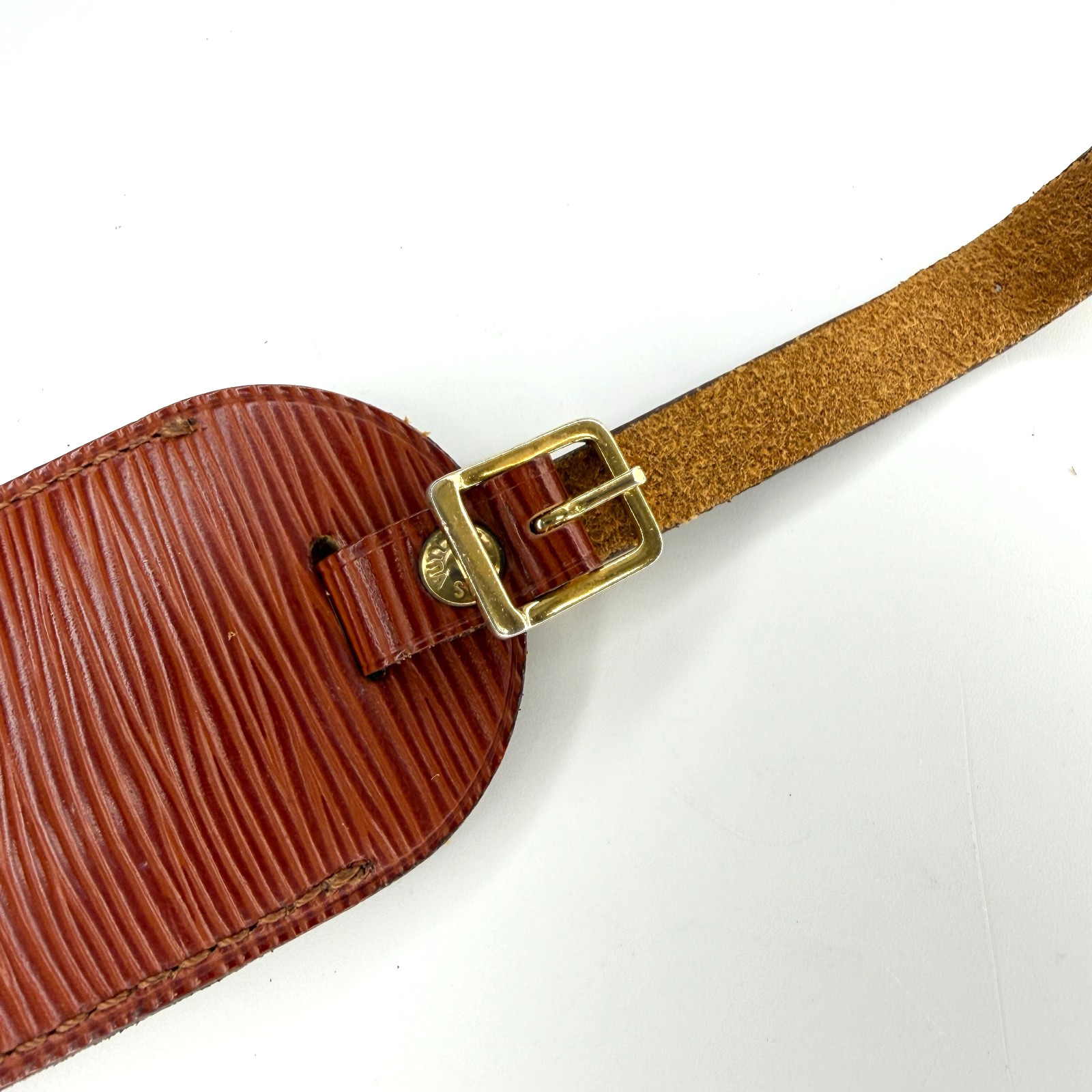 Authent Louis Vuitton Epi Brown Leather Luggage Name Tag & Poignet Used Japan