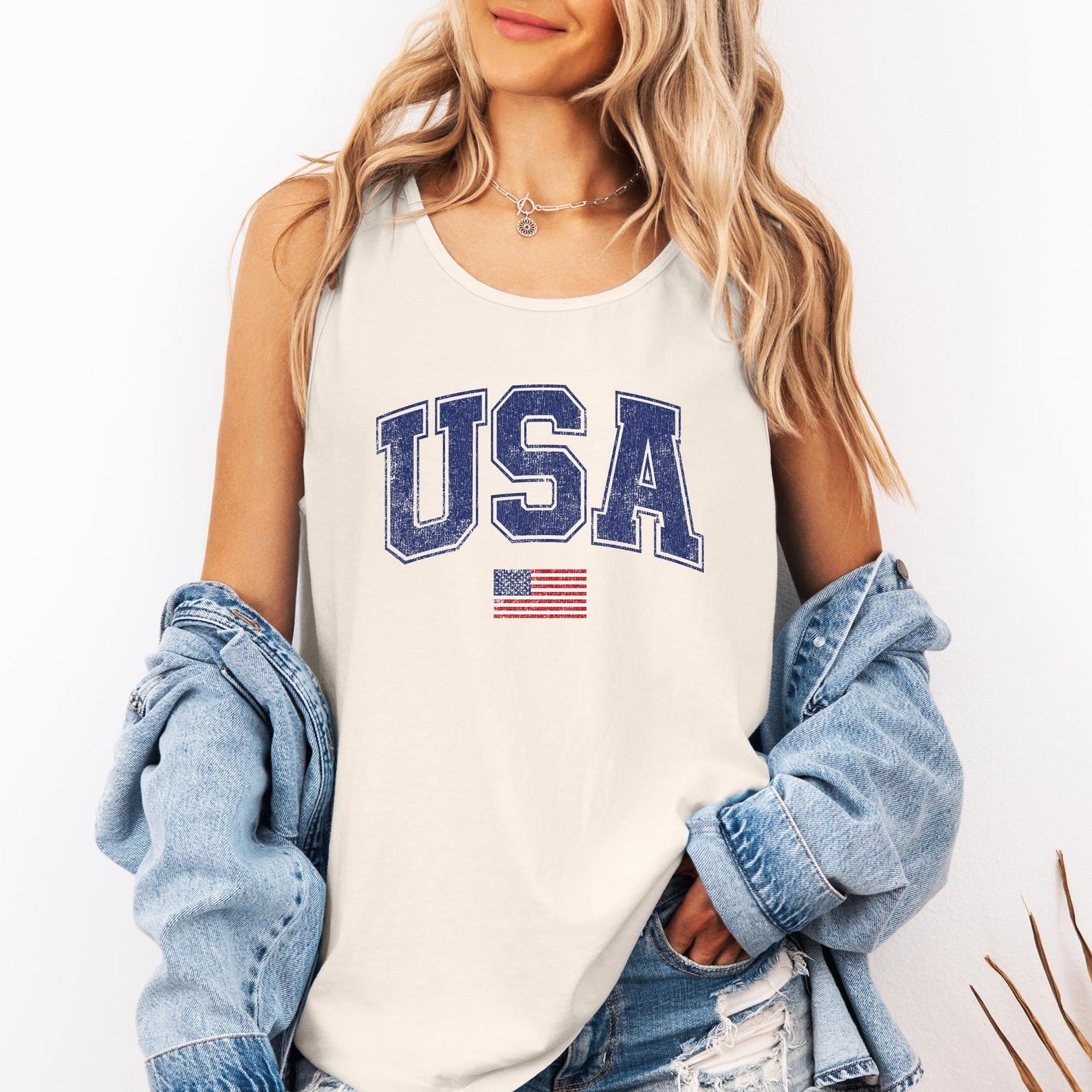 Vintage USA Flag, Fourth of July, America, Patriotic, USA Comfort Colors TankTop