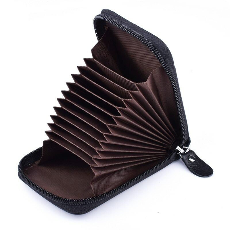 Men’s RFID Blocking Wallet Leather ID Window Card Holder with Zipper Coin Pocket