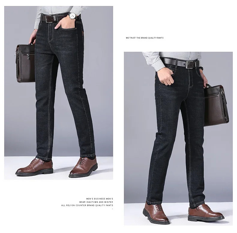Men’s Casual Straight Leg Jeans Soft Stretch Denim Zipper Fly Blue Black Pants