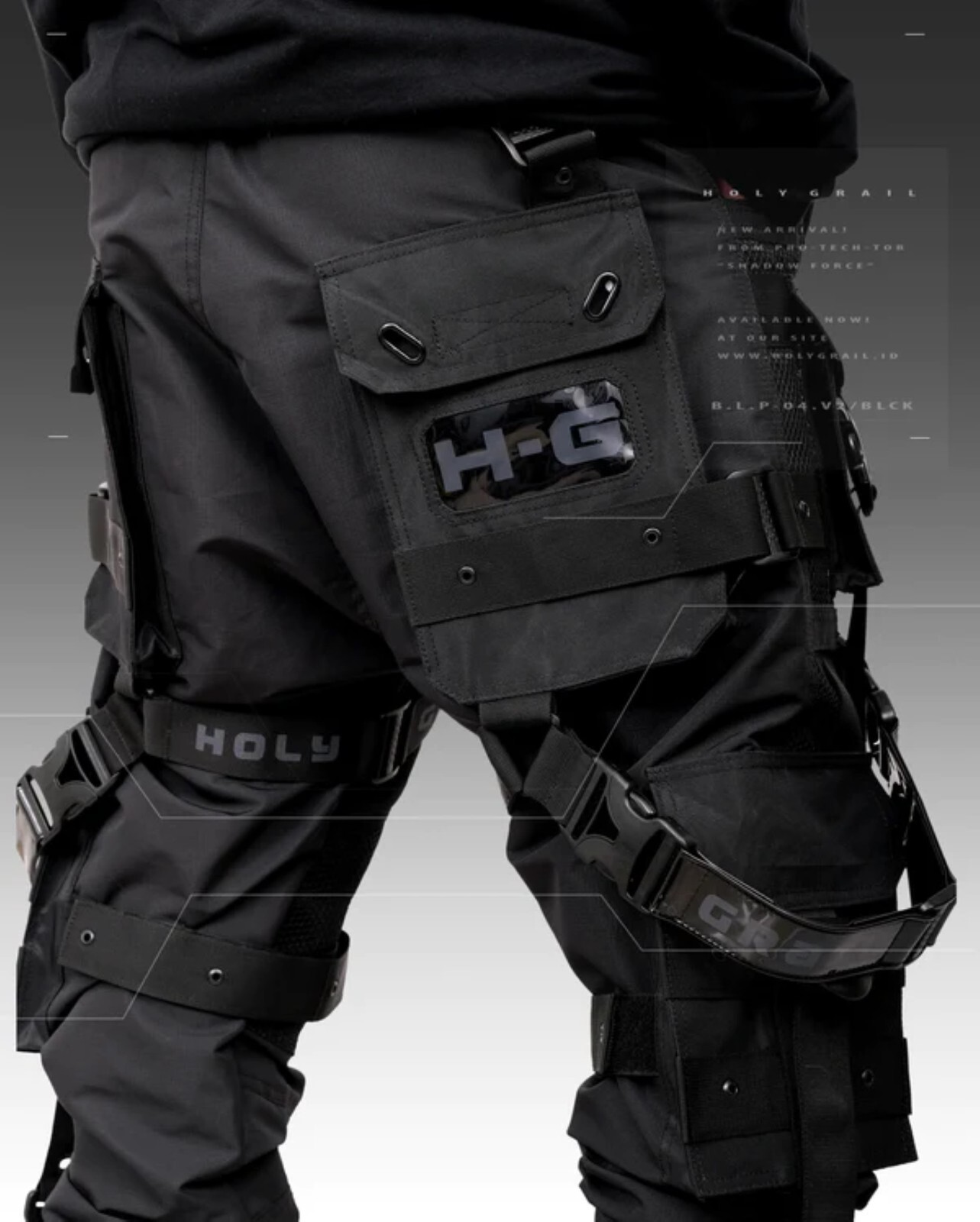 Men’s Black Streetwear Techwear Heavy Cargo Trouser Pants H-G B.L.P-04.V2/BLCK