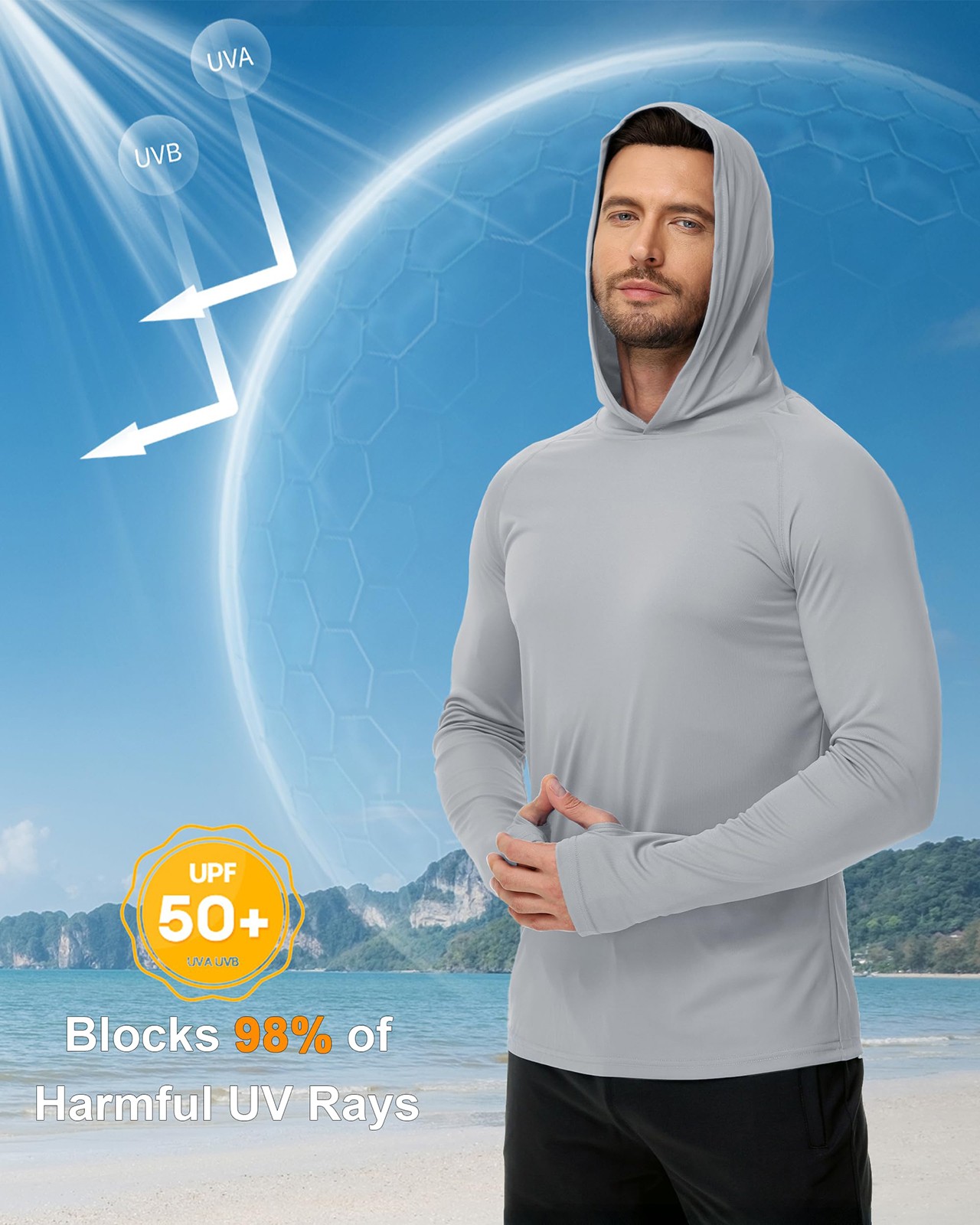 Tacvasen UPF50+ Mens Sun Skin Protection T-Shirts Outdoor Fishing Casual Hoodies