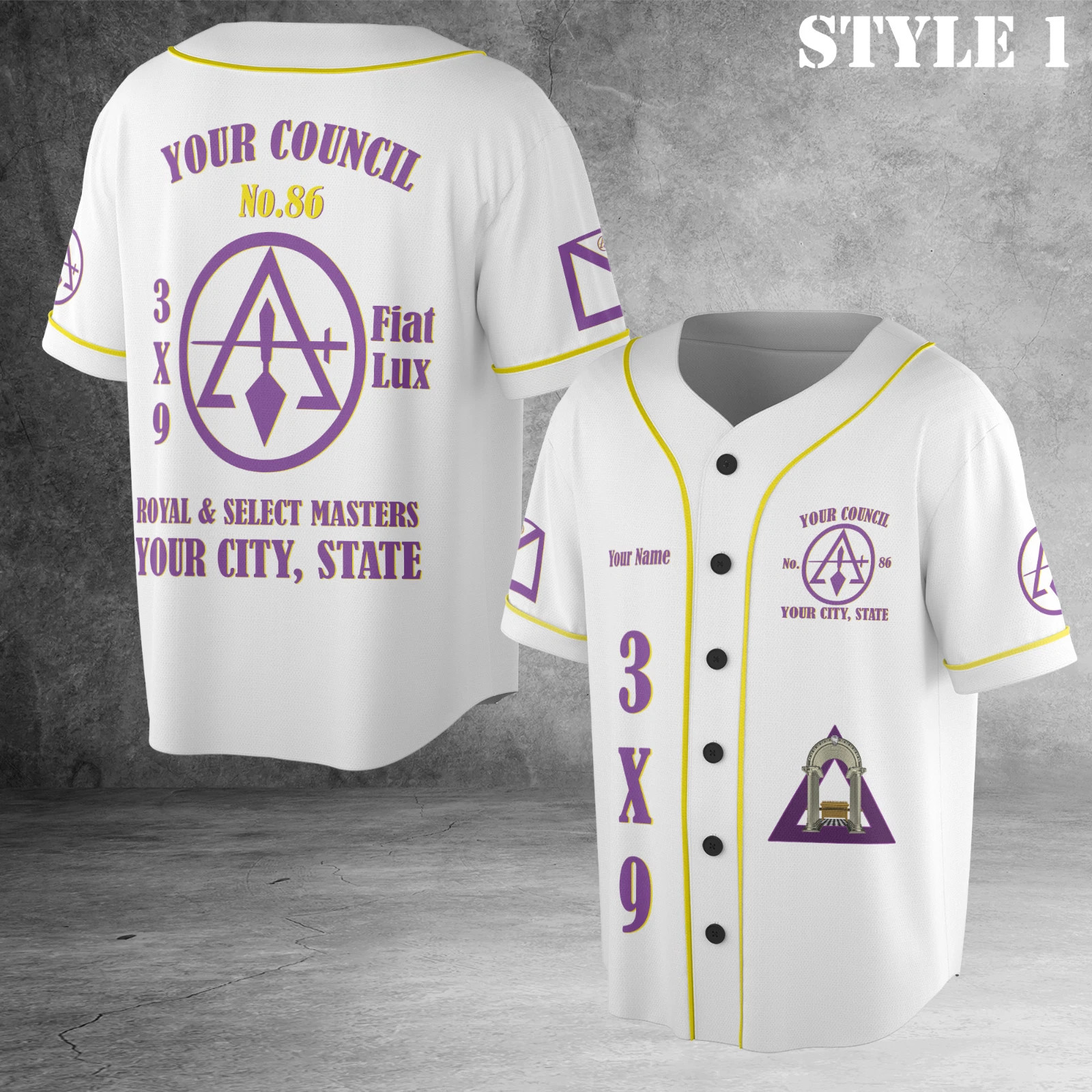 Custom Council Royal and Select Masters Freemasonry Fiat Lux 3D Baseball Jersey