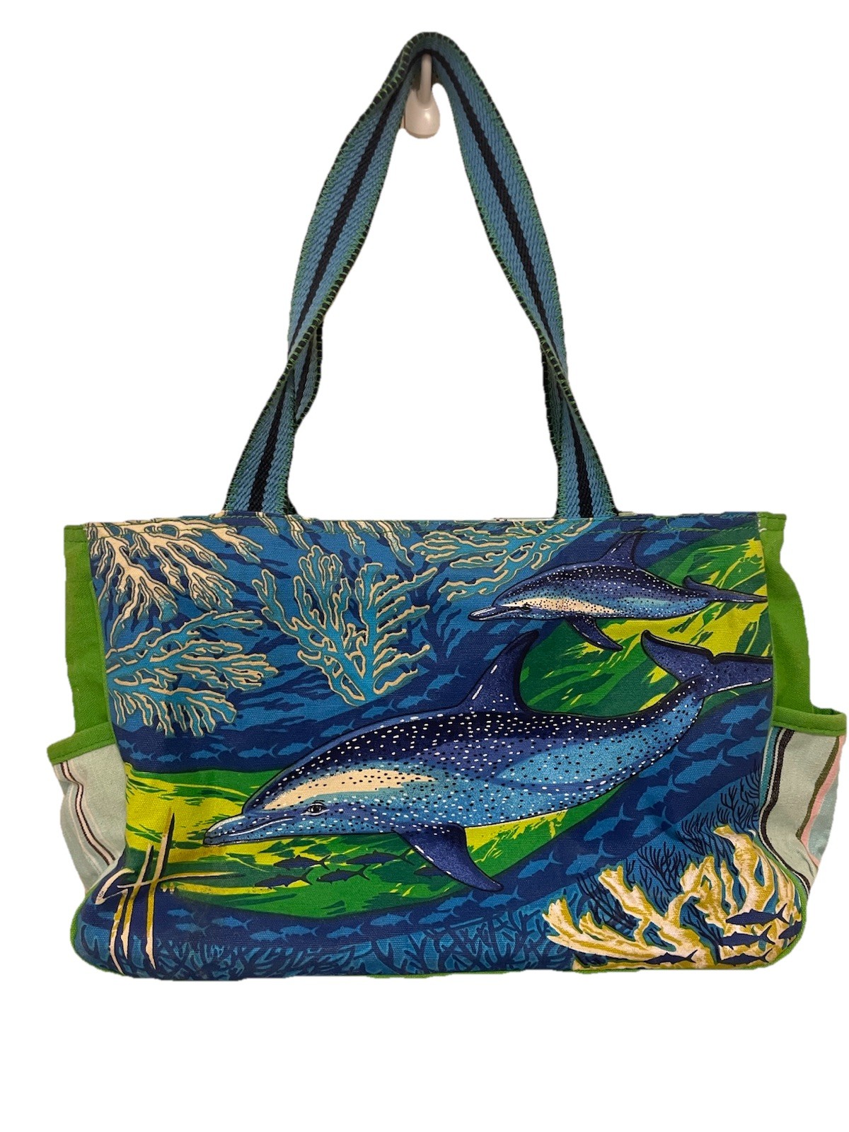 Guy Harvey Graphic Dolphin Blue Green Medium Tote Bag Vacation Resort