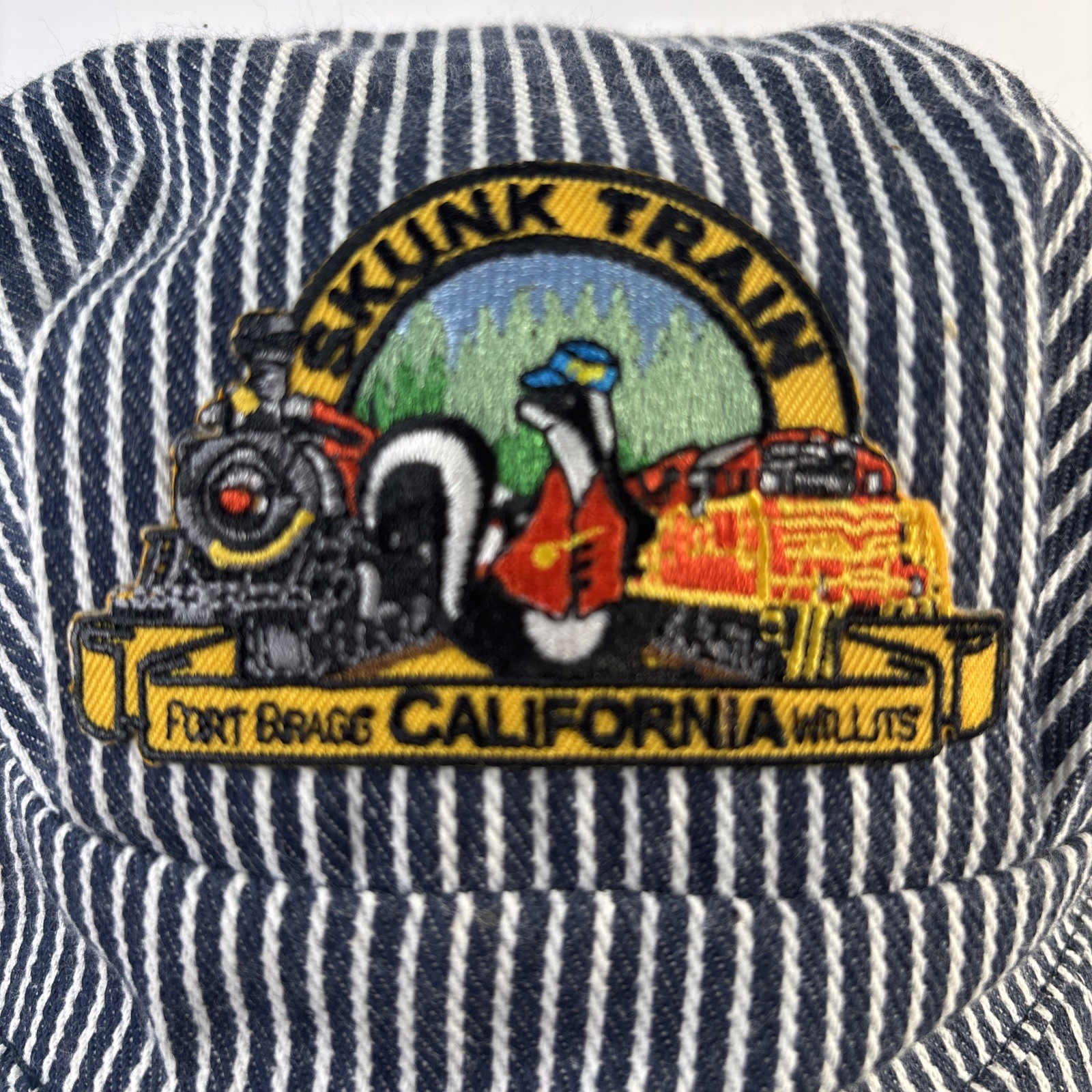 Vintage Skunk Train Fort Bragg Willits Blue Stripe Conductor Hat Adult Cap