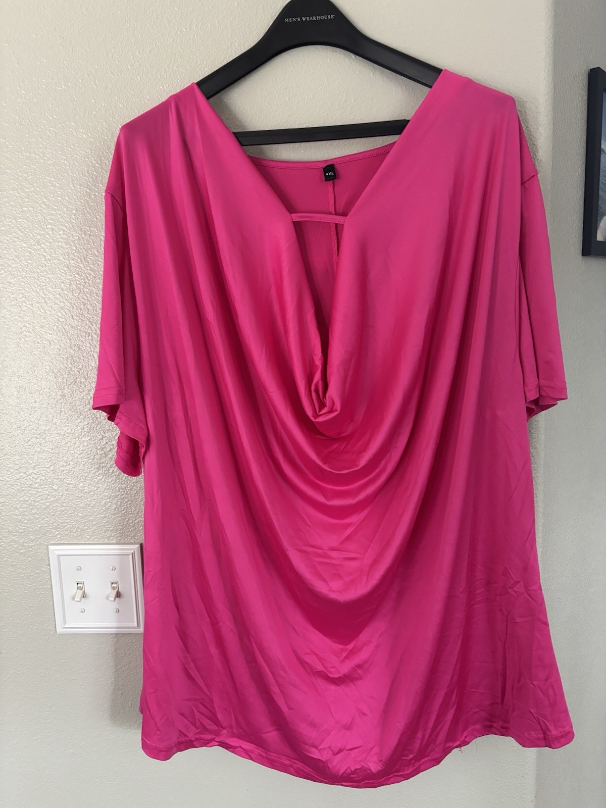 Women’s Draped V-Neck Top in Hot Pink 4X
