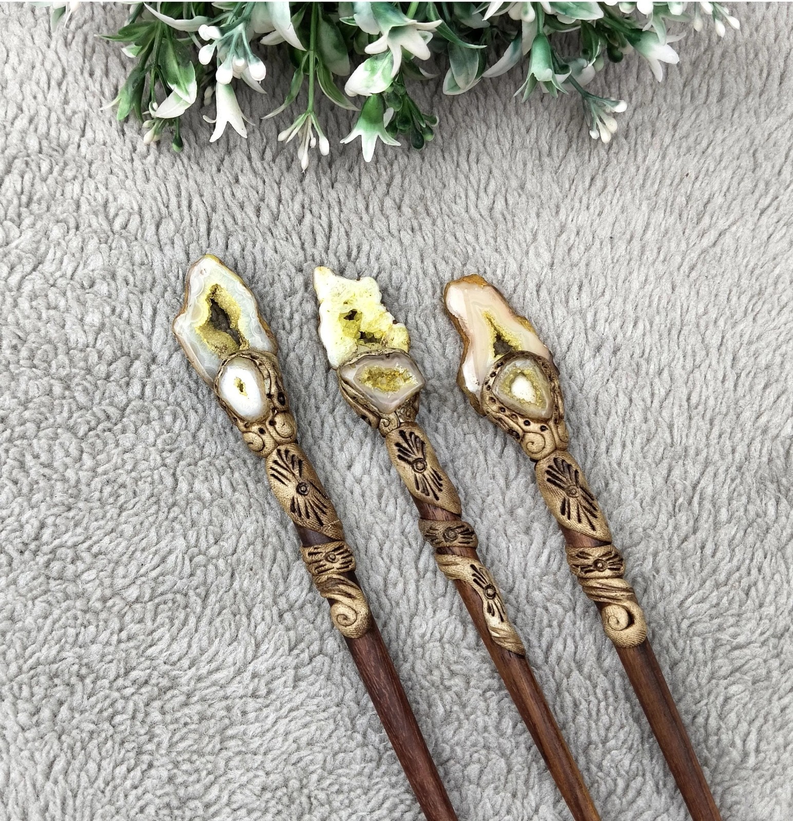 Window Druzy Hair Stick, Agate Slices Stick, Polymer Clay Sticks wholesale lot