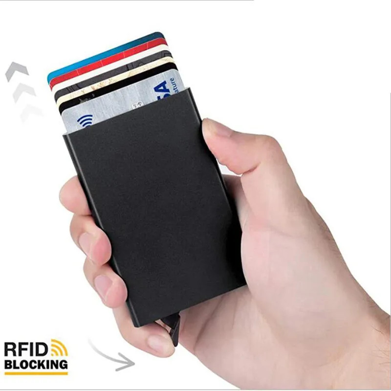 RFID Blocking Minimalist Pop-Up Slim Metal Credit Card Holder Wallet