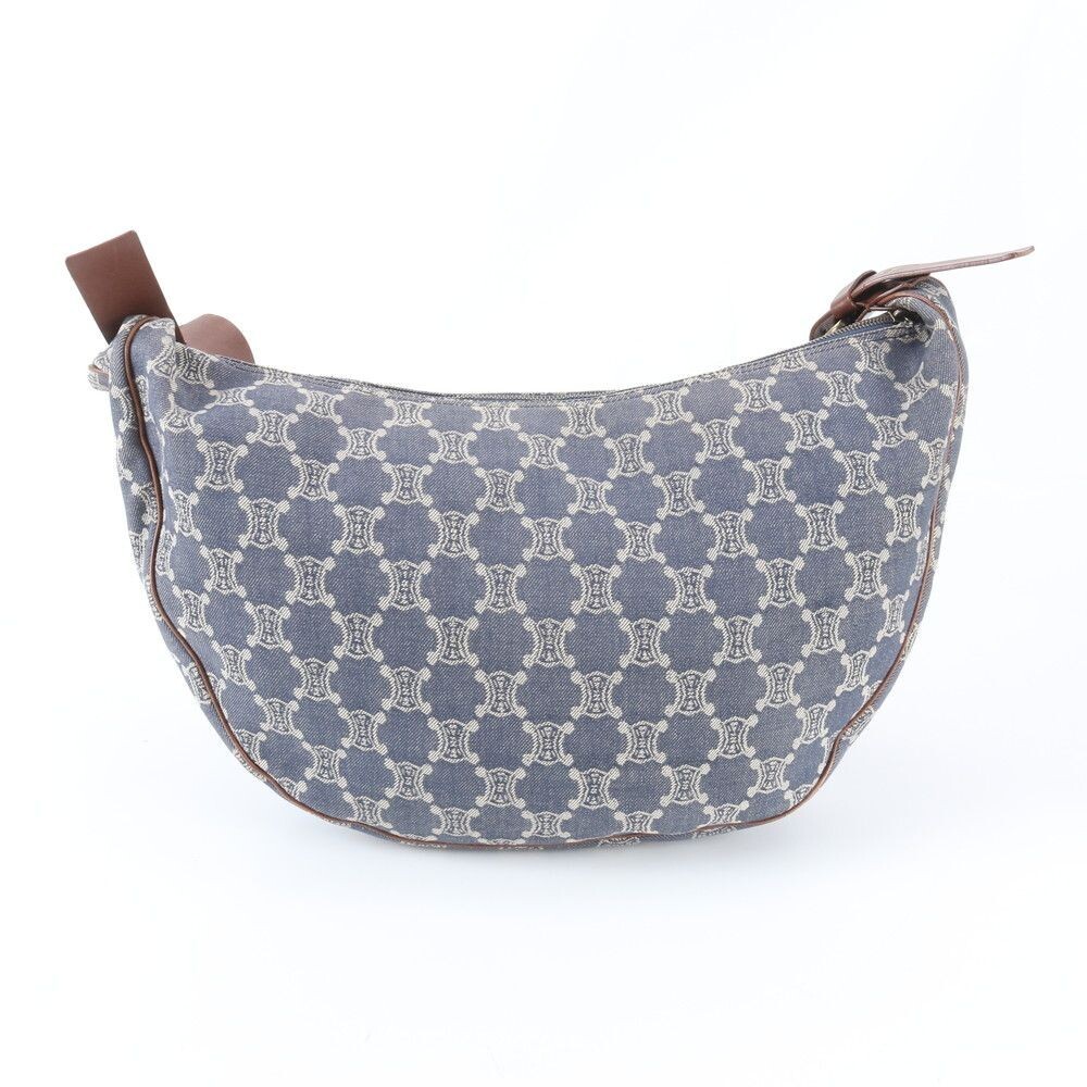 CELINE Shoulder Bag Paris Macadam Leather Canvas Indigo Vintage Auth From Japan