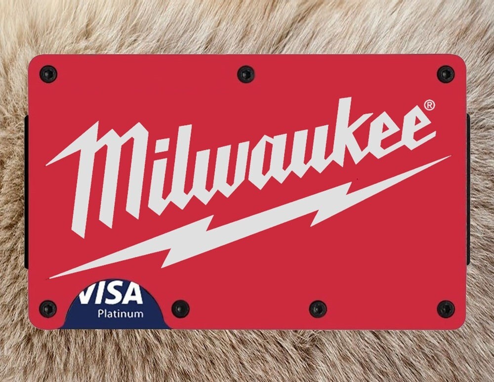 Custom Milwaukee Tool Mens Titanium Carbon Red RFID Blocking Engraved Wallet D7