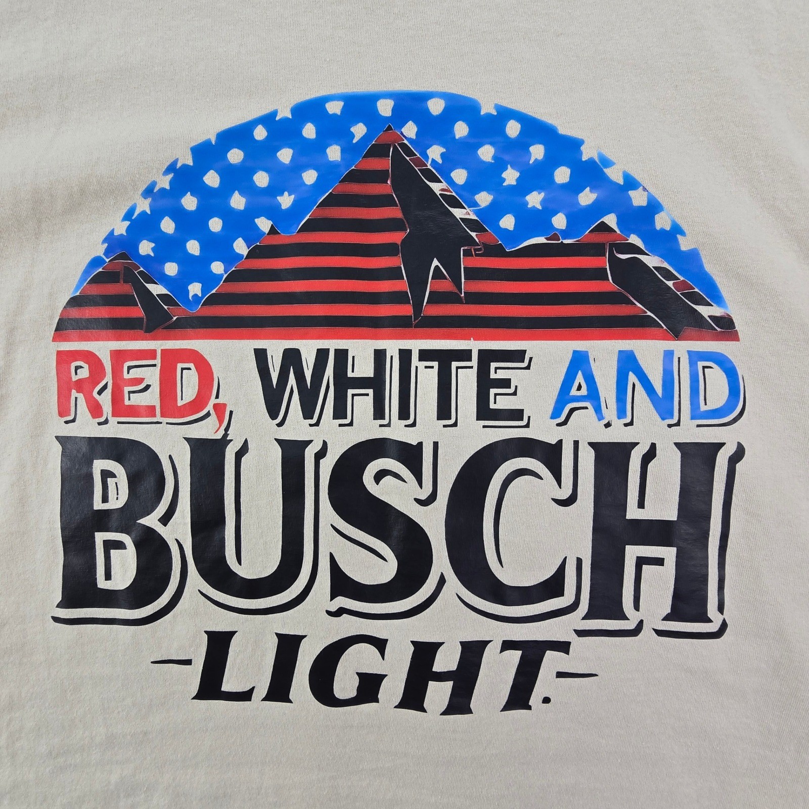 Busch Light Beer T-Shirt Mens 3XL Tan Red White and Busch Patriotic USA America