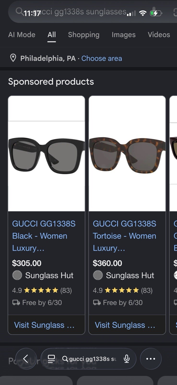 Gucci Sunglasses GG1338S Black BRAND NEW W receipt