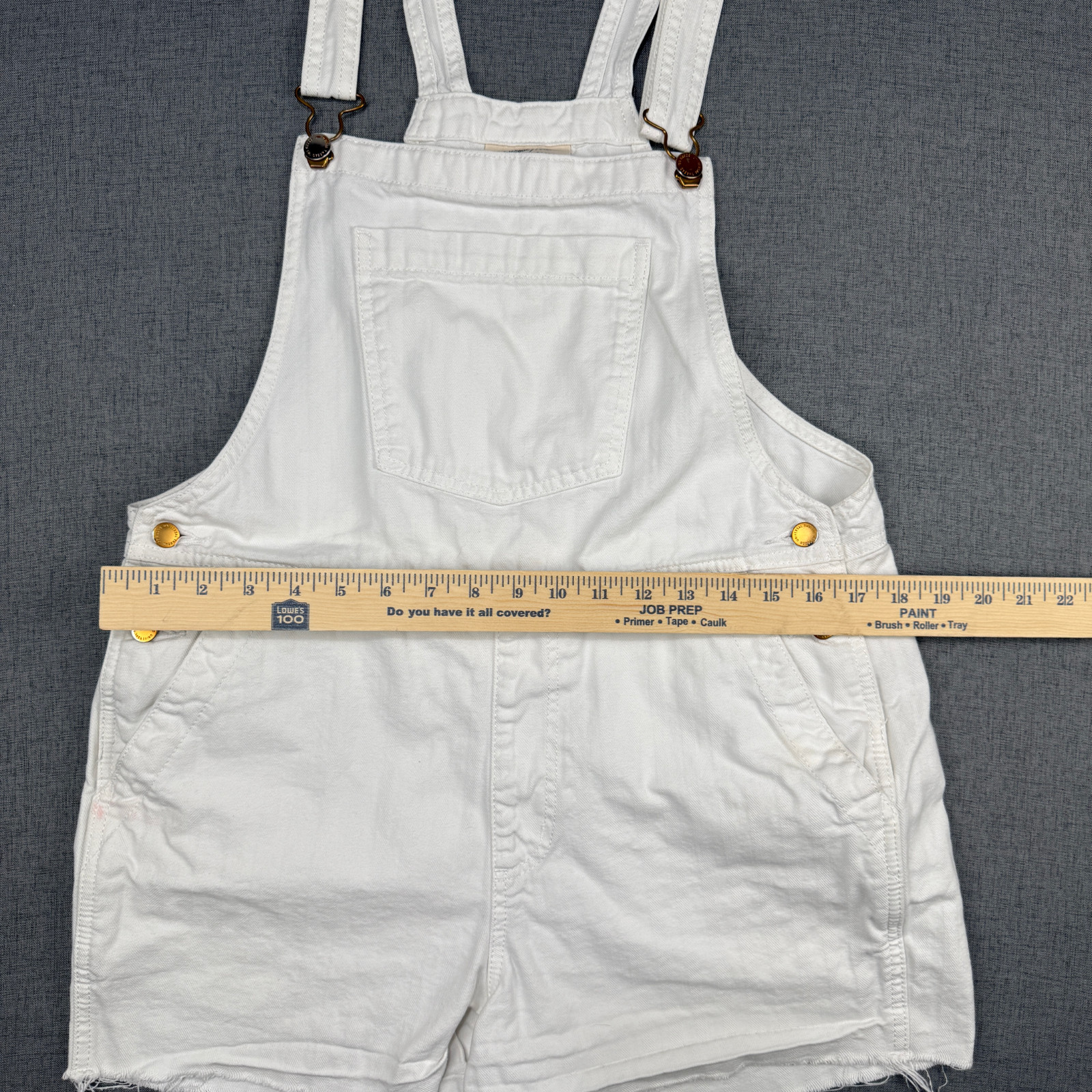 UNIVERSAL THREAD Shortalls Womens 8 White Cotton Denim Raw Hem Bib Overalls