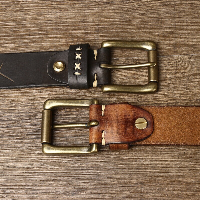 3.8CM Men High Quality Genuine Leather Belt Pin Buckle Cowskin Vintage Strap