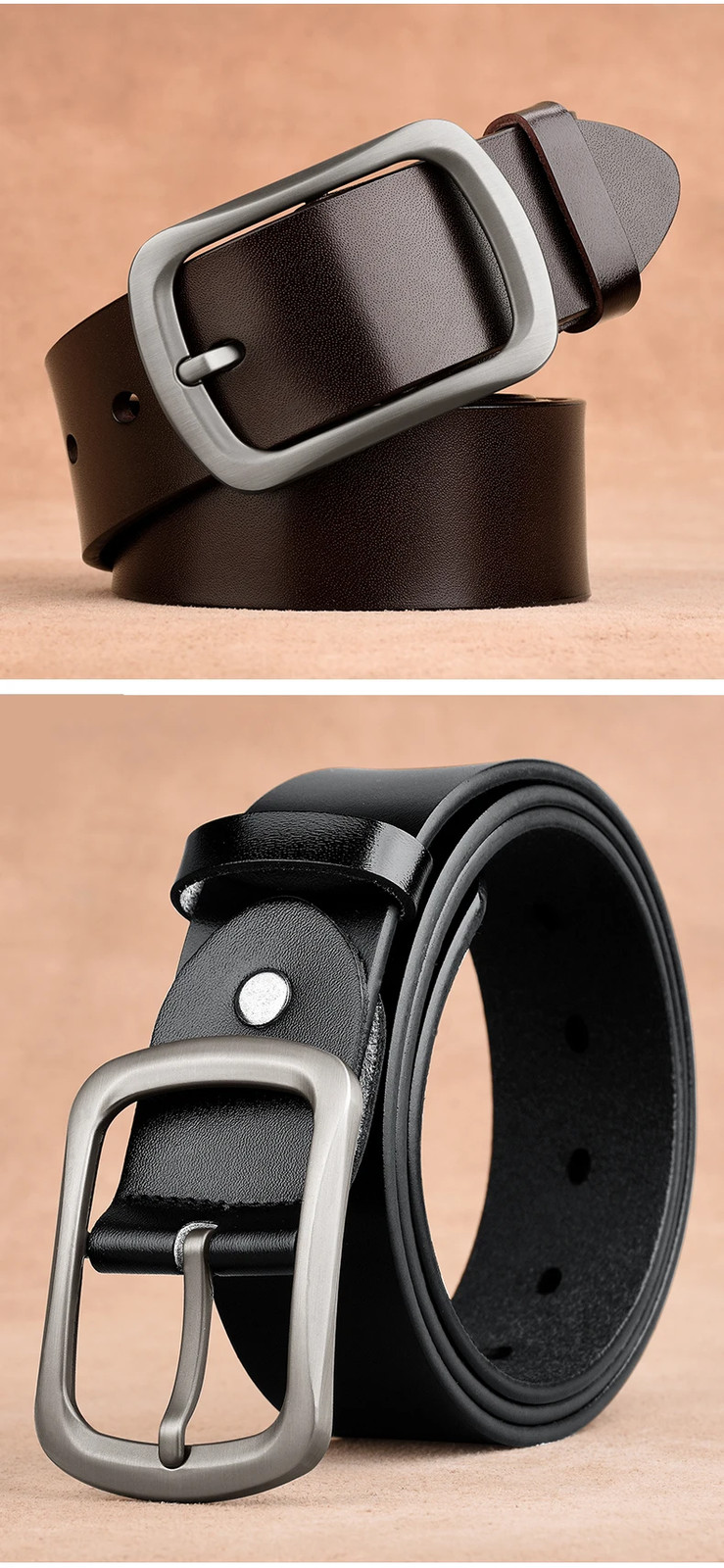 Genuine Leather Waist Belt Cowhide 3.8cm Men’s Plus Size Pin Buckle Jeans Belts