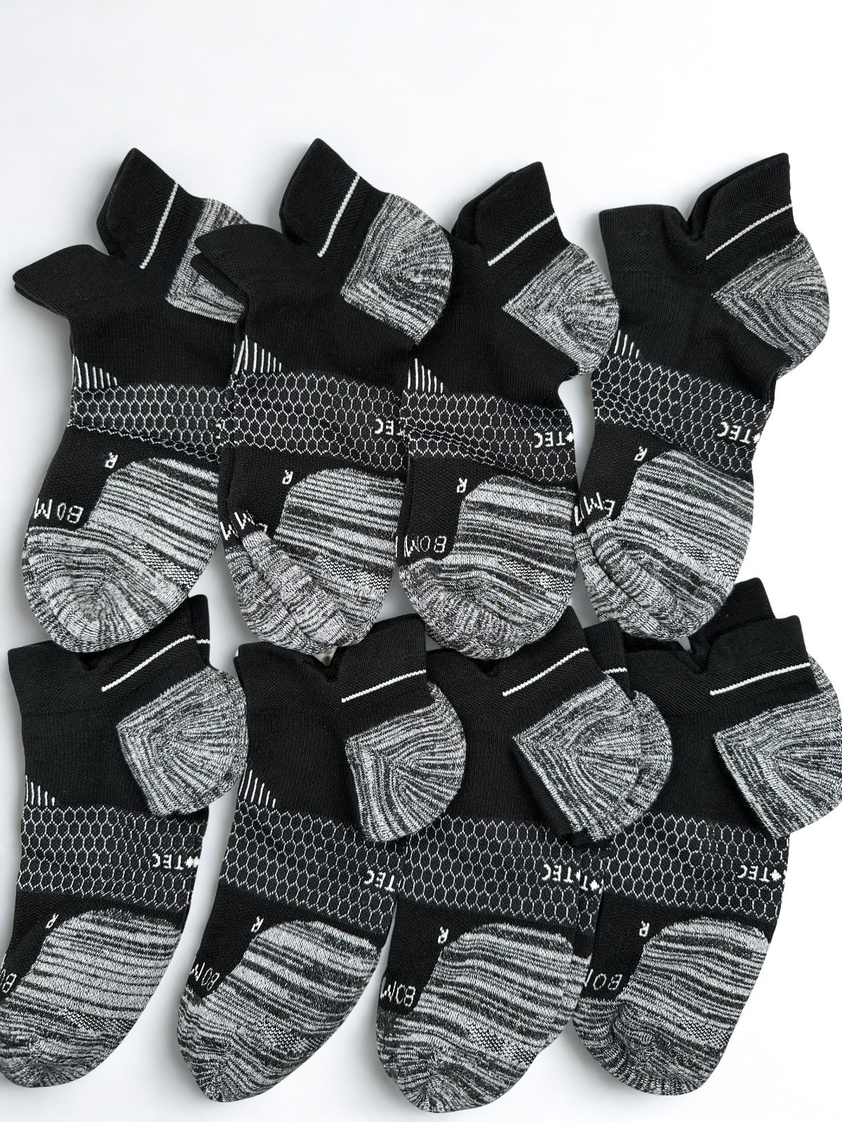 Bombas Hextec 8 Pairs Ankle Socks athletic Honeycomb Medium Black Wholesale Lot