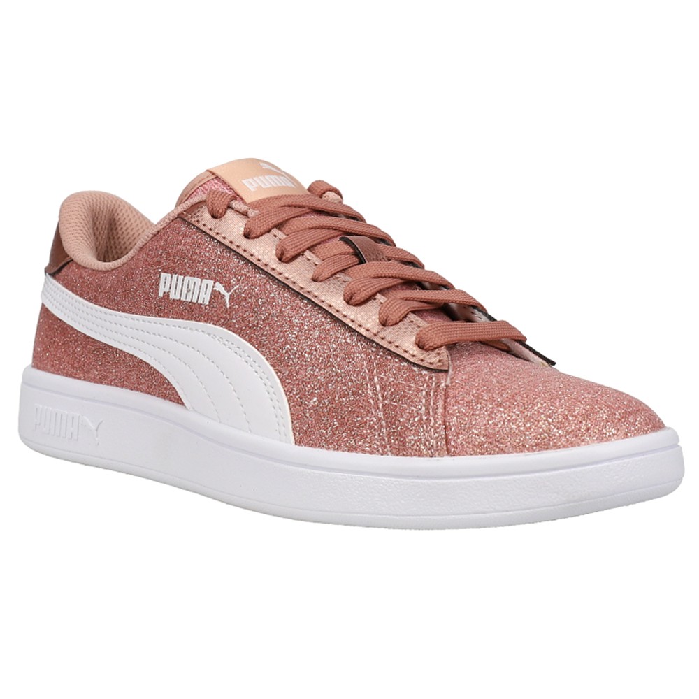 PUMA Smash V2 Glitz Glam Metallic Lace Up Youth Girls Pink Sneakers Casual Shoe