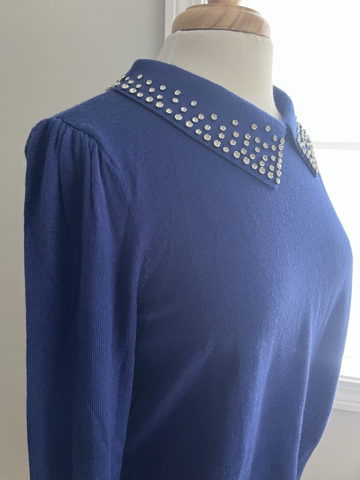 LOFT Royal Blue Rhinestone Embellished Peter Pan Collar Sweater Large