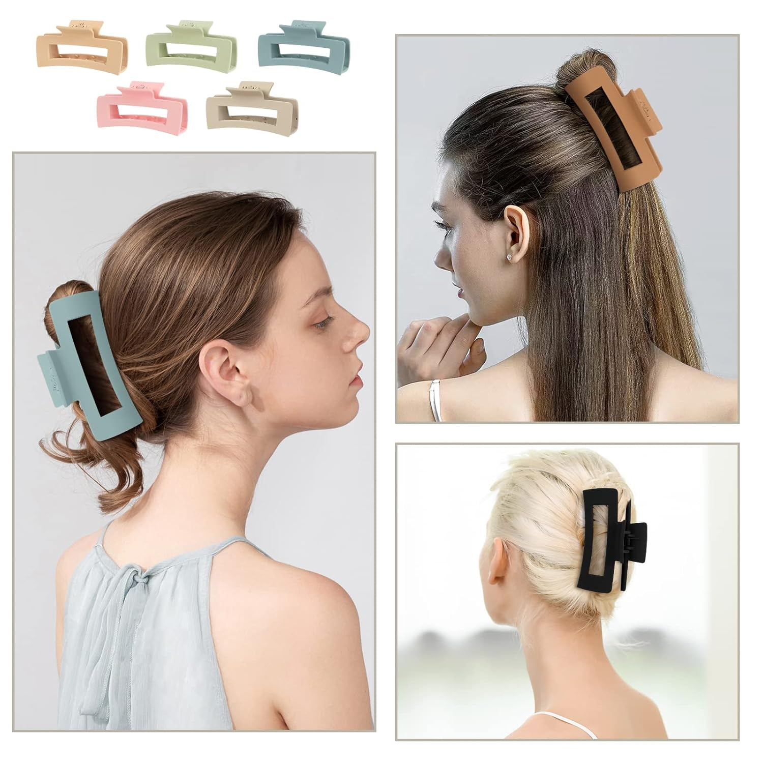 8 Pcs Large Hair Claw Clips 4.1 Inch Non-Slip Big Square Matte Claws for Women,