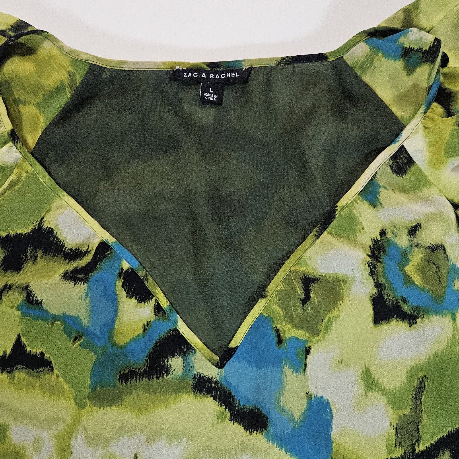 Zac & Rachel Blouse Womens Large Green Blue Floral Lightweight Cottagecore