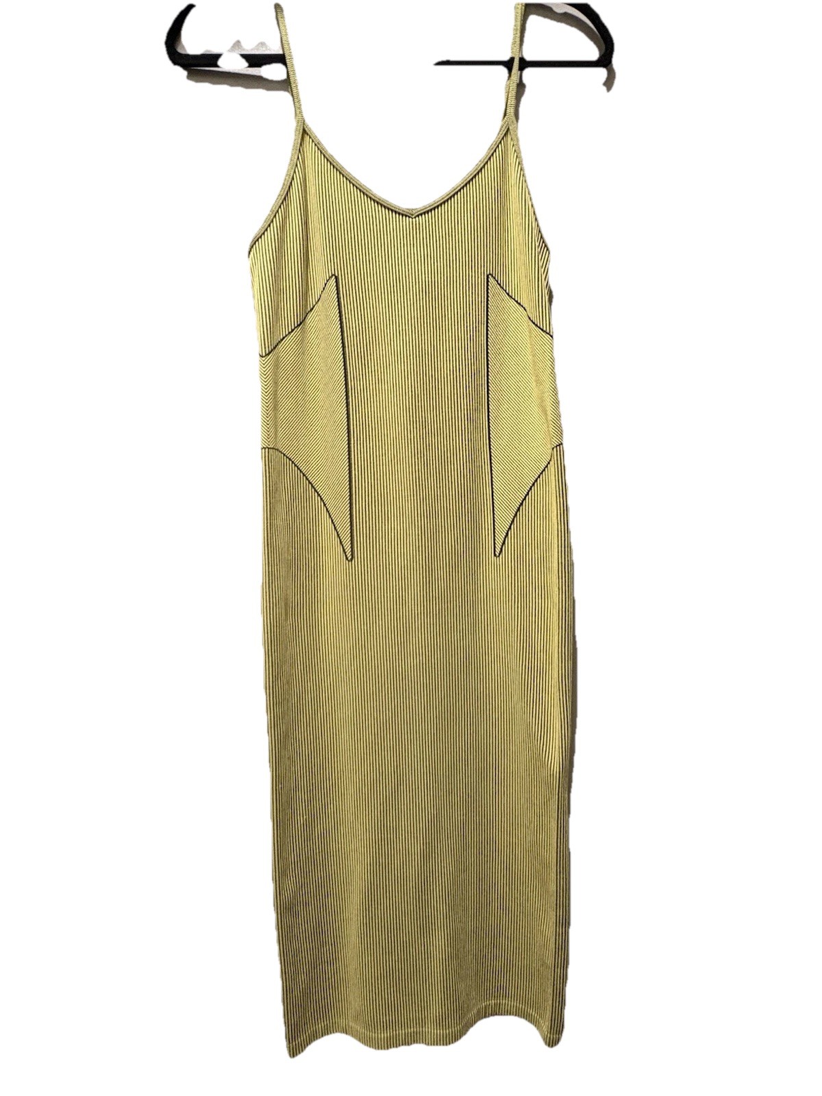 NWT ZARA Womens Yellow Spagetti Strap Ribbed Bodycon Tube Midi Dress Contour M/L