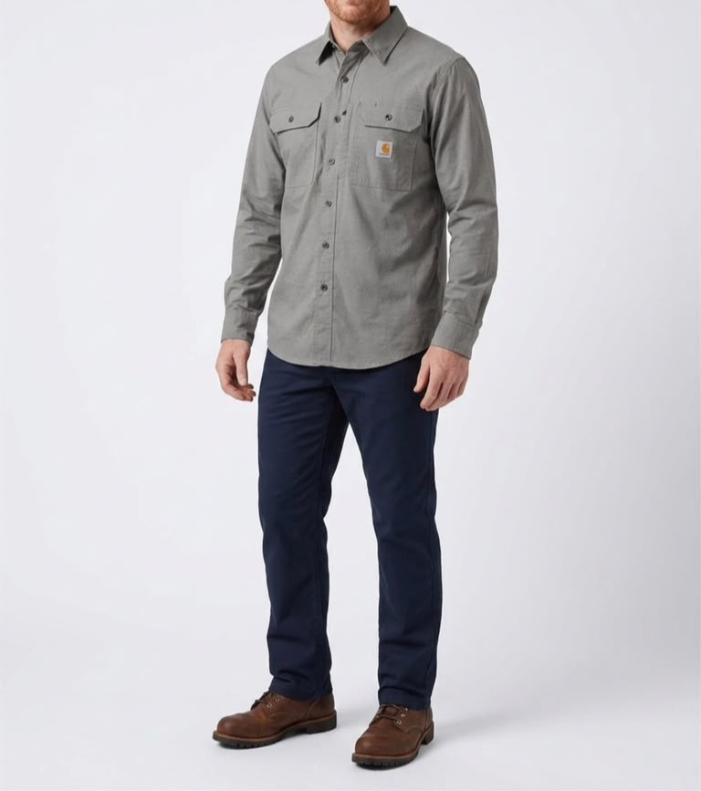Carhartt Mens Long-Sleeve Button-Down Work Shirt, Gray
