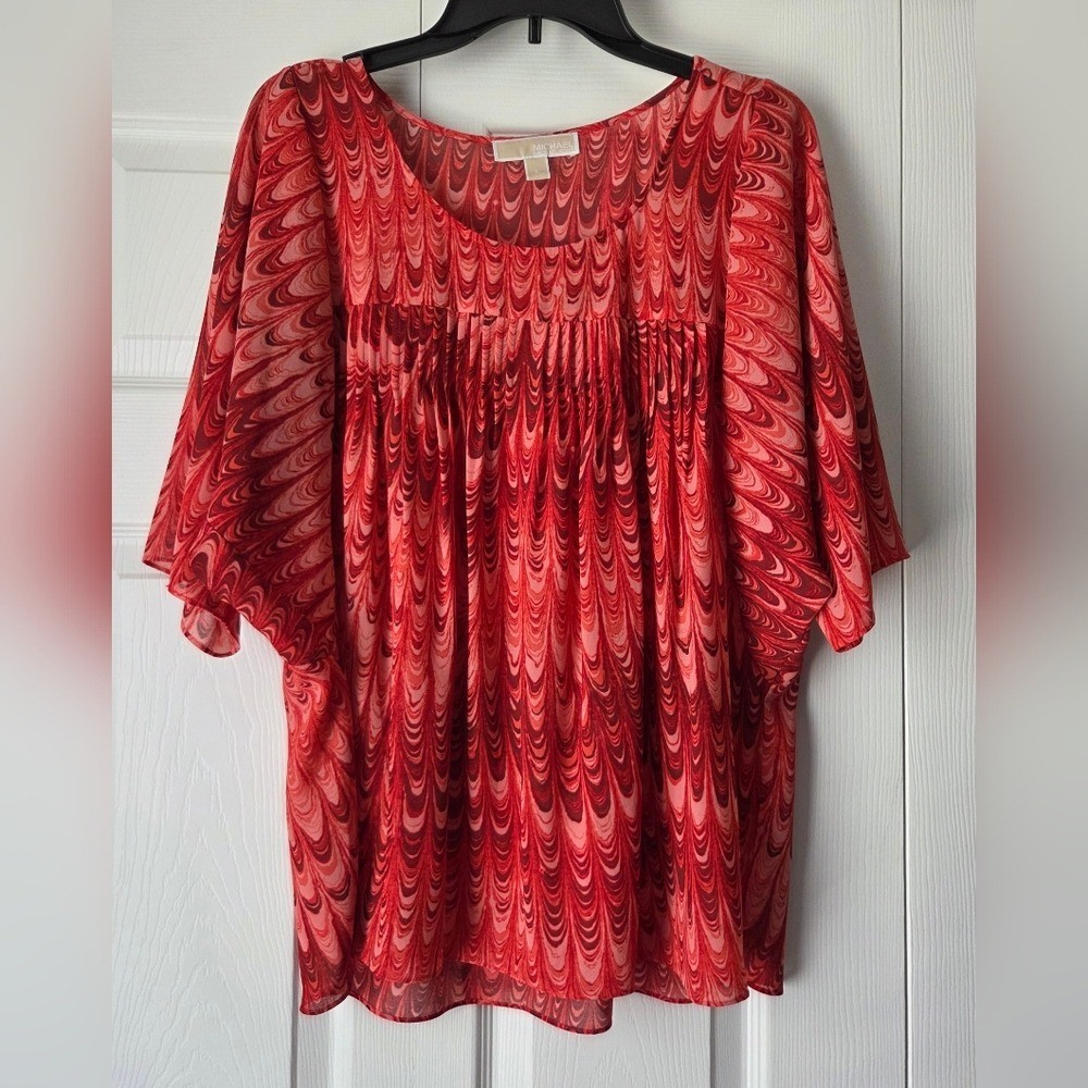 MICHAEL Michael Kors Red Swirl Blouse Size L