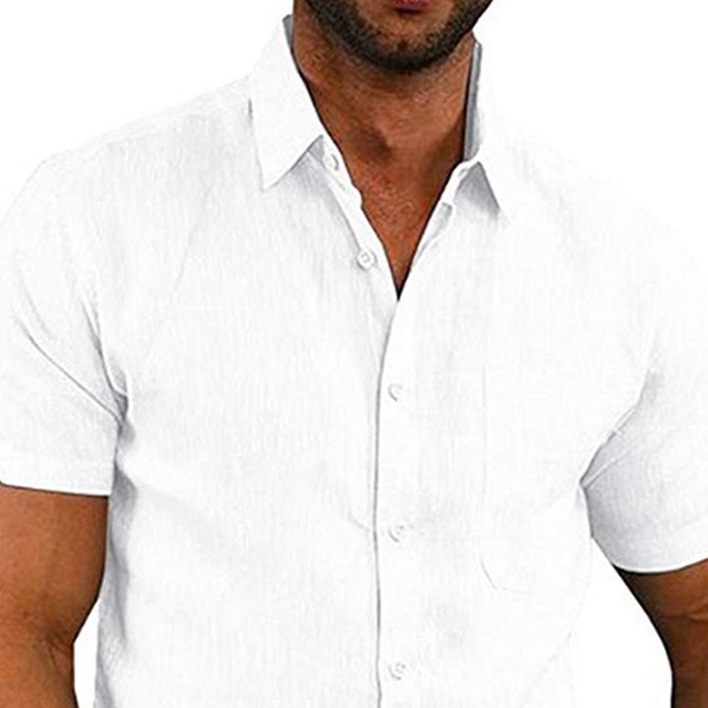 Mens Solid Short Sleeve Button Turn Down Collar Casual Blouse Casual T-shirt Top