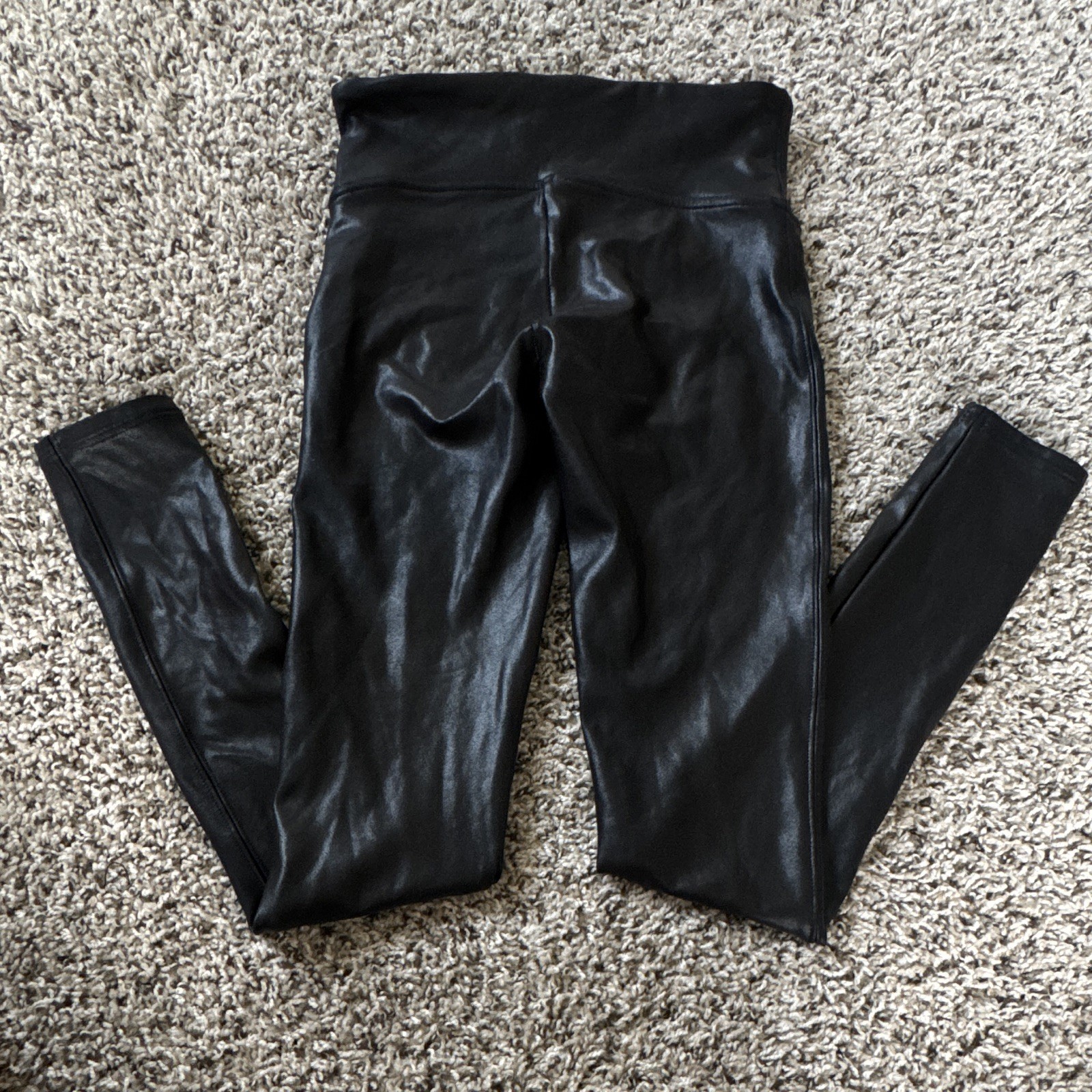 SPANX High-Waisted Firm Shapewear Leather Look Leggings Black S/P Stretch