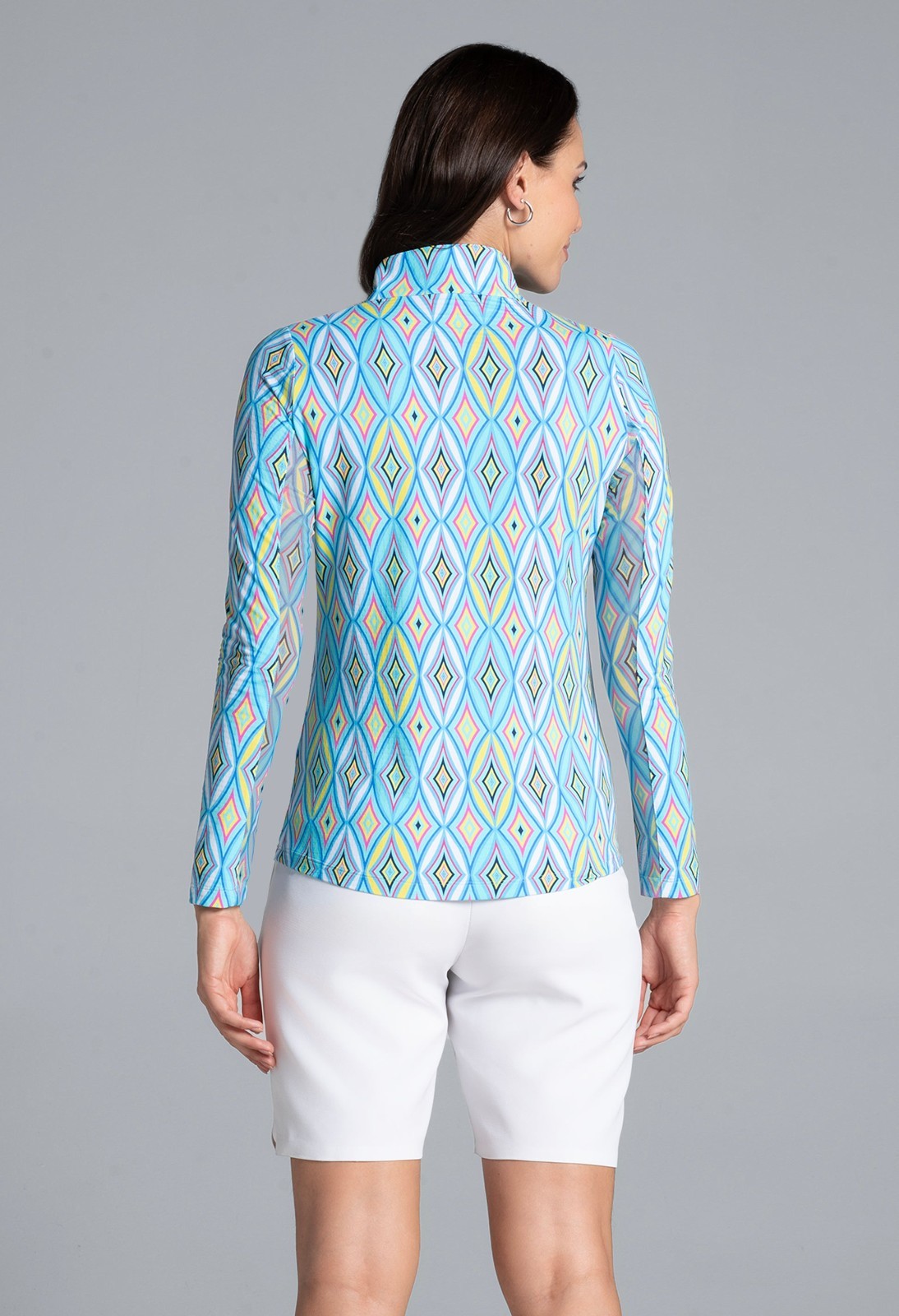 $101 IBKUL Women’s Romina Print Long Sleeve Mock Neck Top-Seafoam-Medium-New Tag