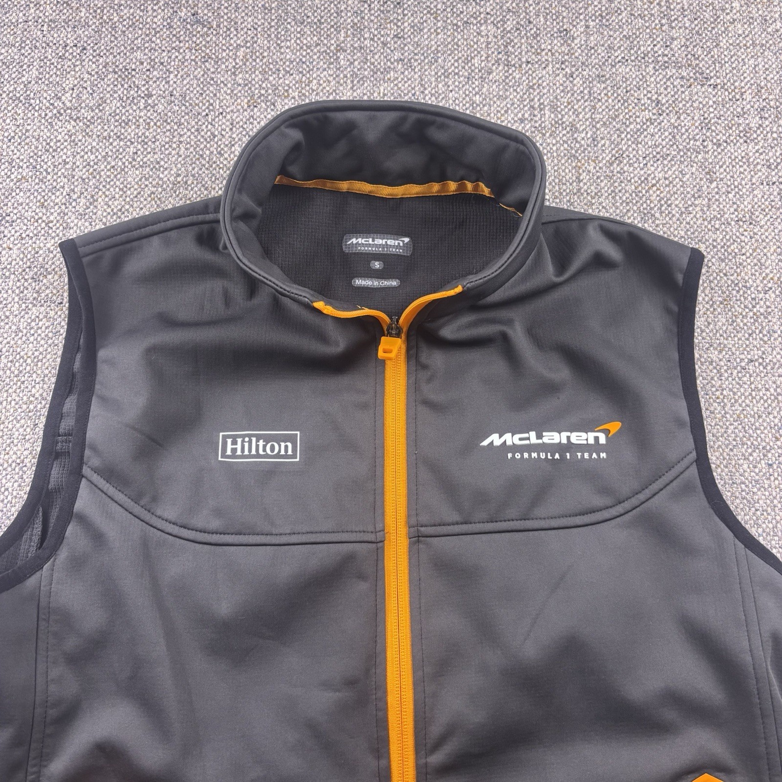 McLaren Formula 1 Team Mens Softshell Vest Charcoal Grey Orange Hilton Sz S