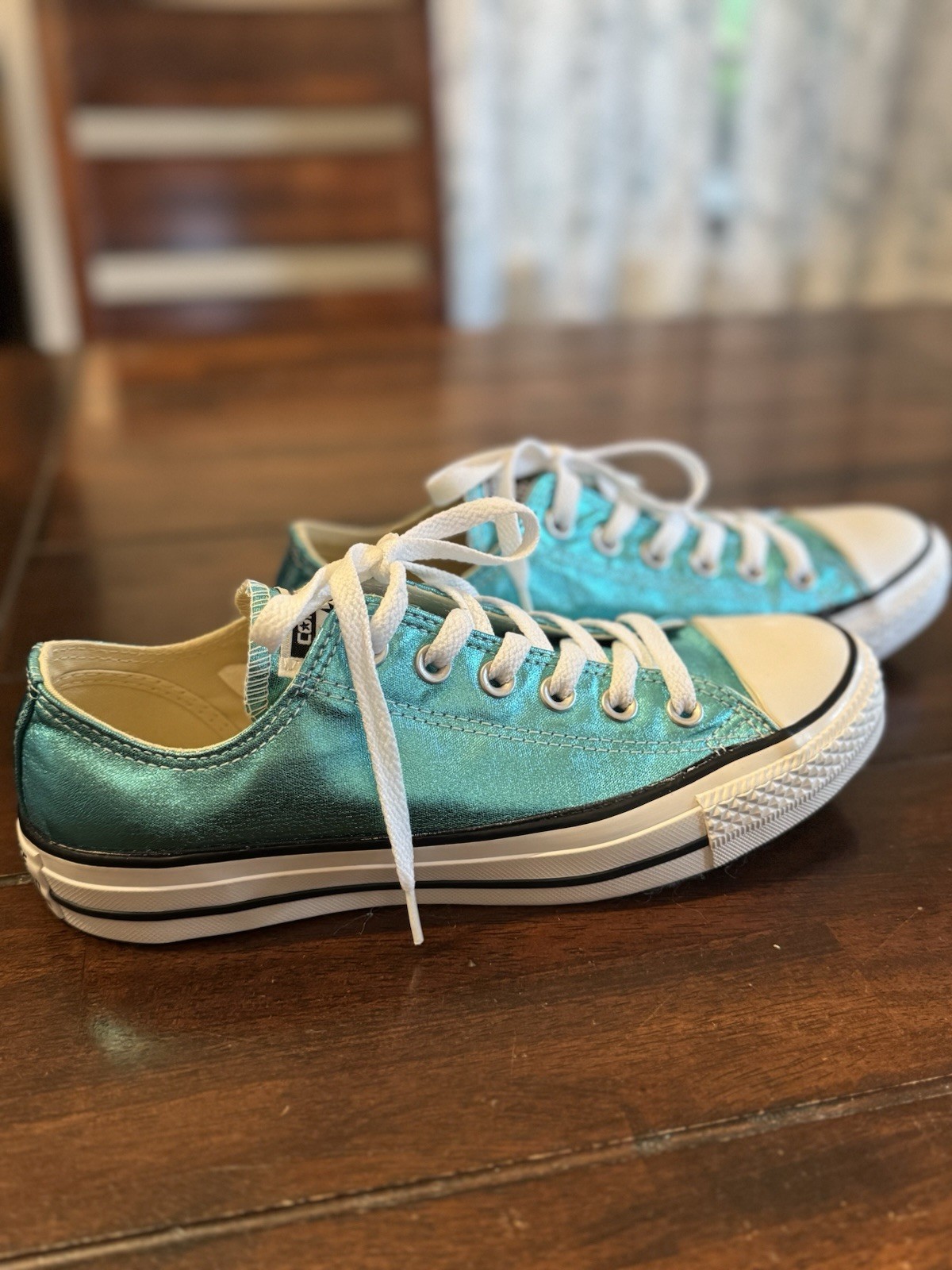 Converse All Star Low Top Sparkly Aqua Blue Sneakers New WOB W 8 M 6 155560F
