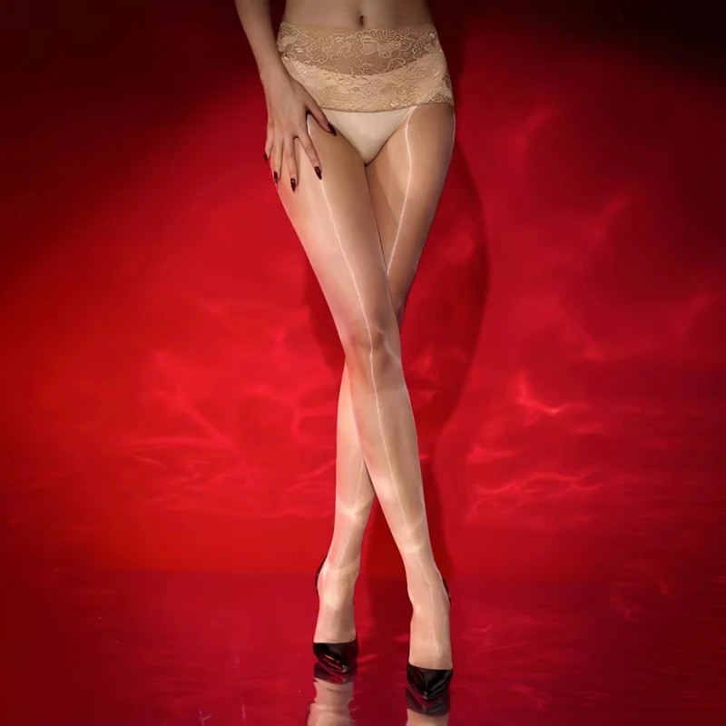 Lace Waist Pantyhose Tights Ultrathin Transparent Oil Shiny Seamless Stockings