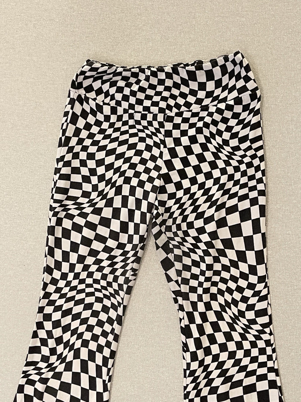 Black White Checkered Flare Pants Y2K Stretch Groovy No Boundaries Medium