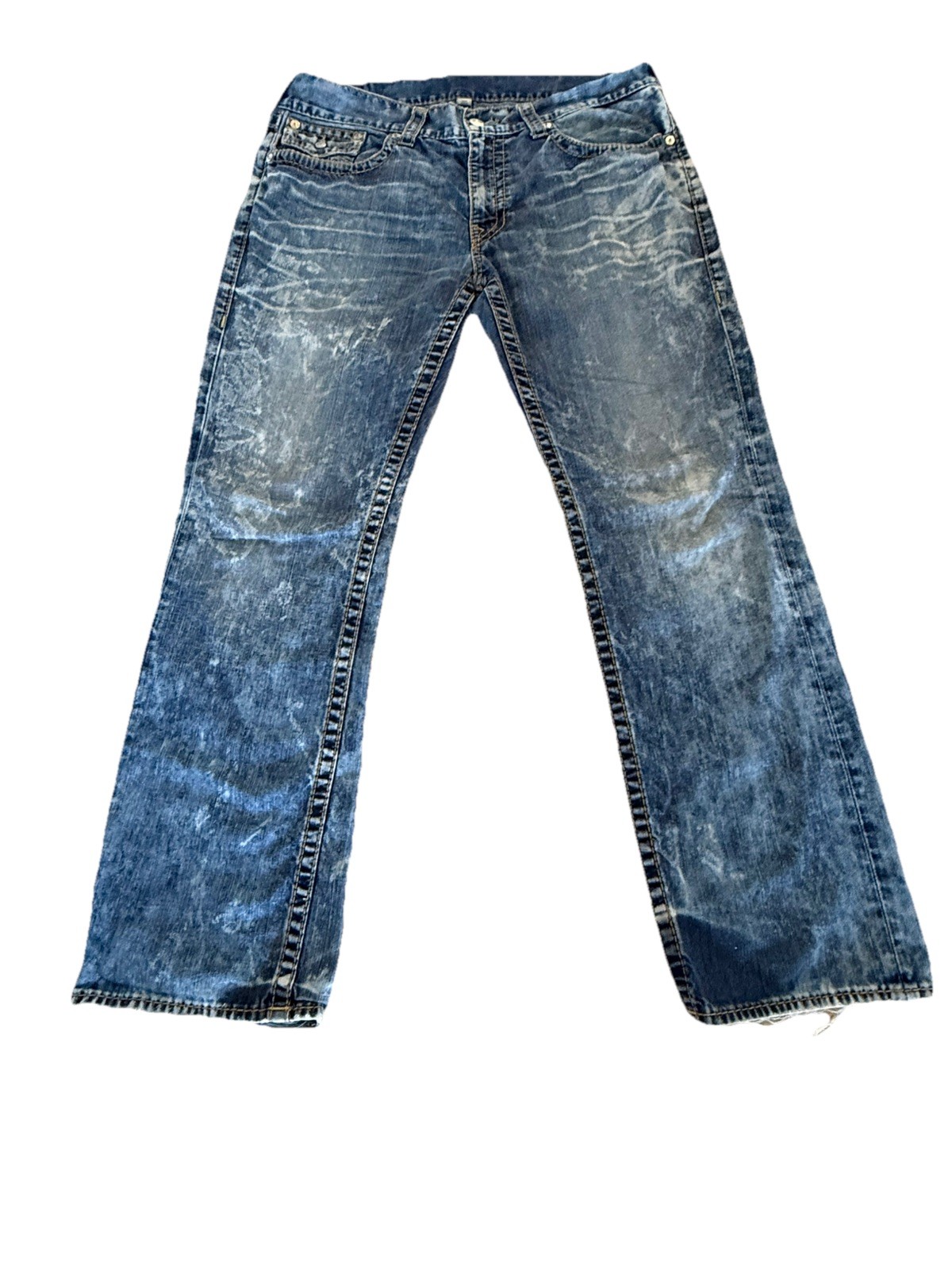 True Religion Rare Stone Wash Acid Jeans Relaxed Straight Flap Blue 38×31