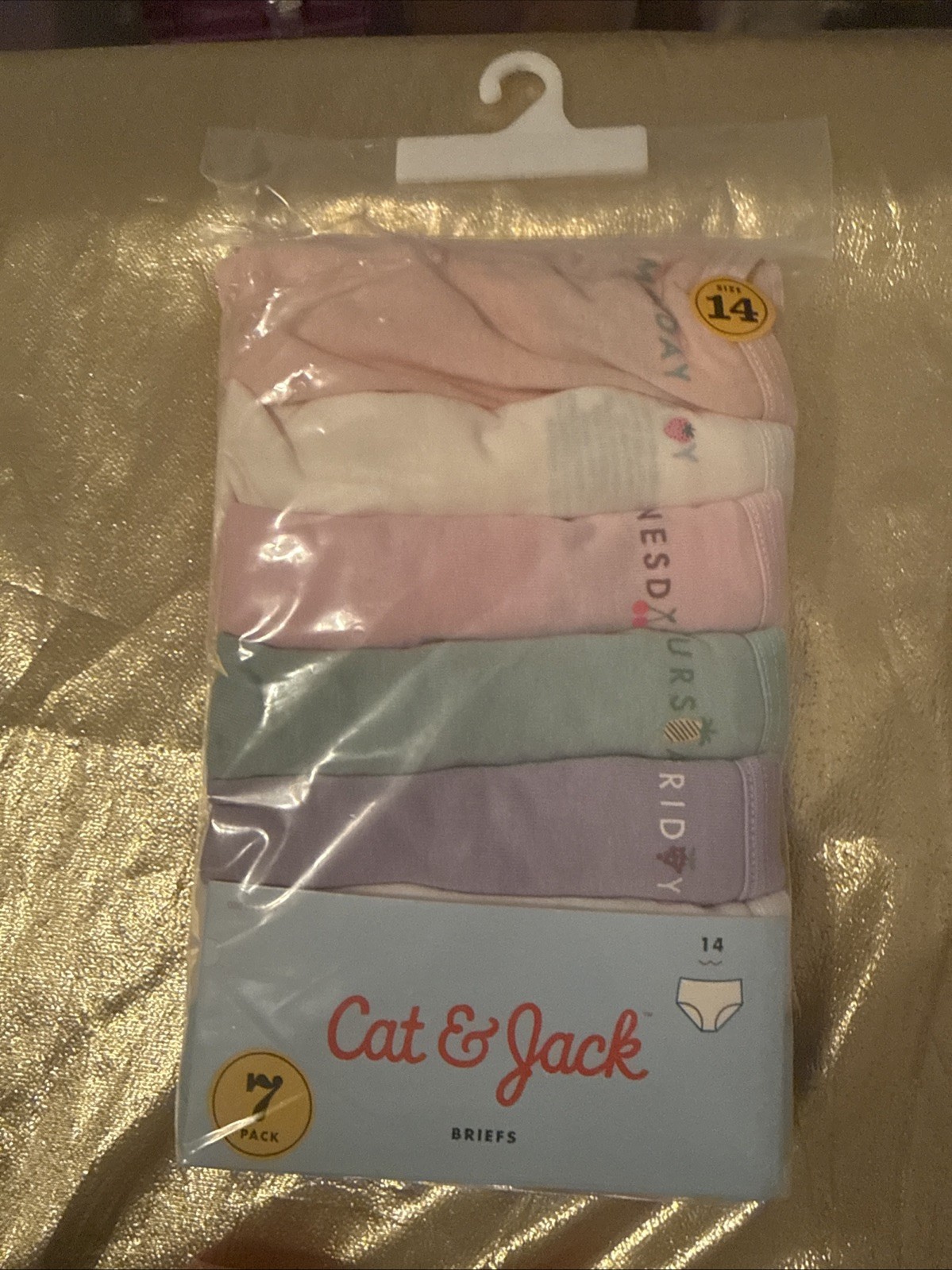 NWT Cat & Jack Girls 7 Pair Cotton Briefs Panties Days of the Week Size 14
