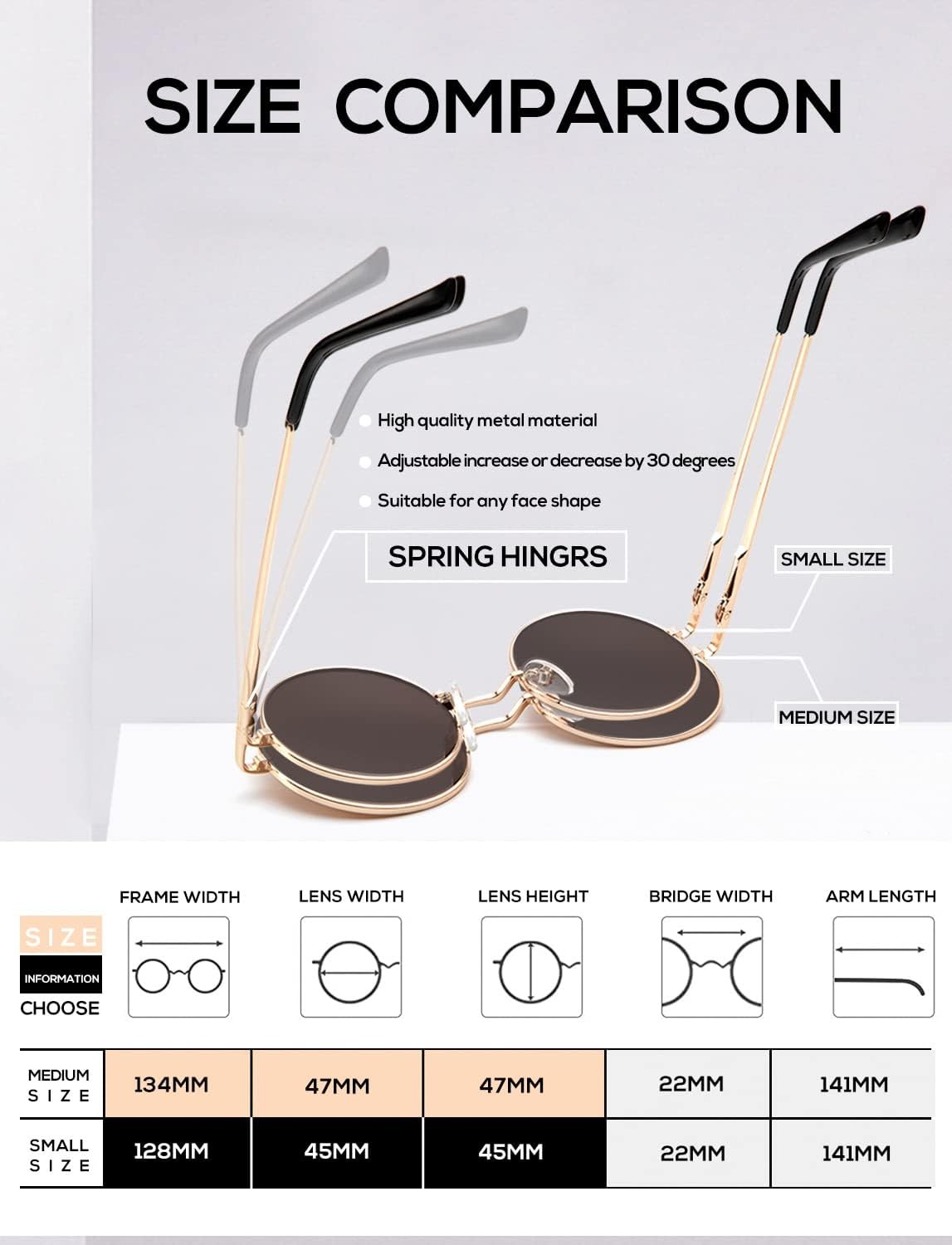 KALIYADI Round Polarized Sunglasses for Men Women Retro Metal Hippie Circle Styl