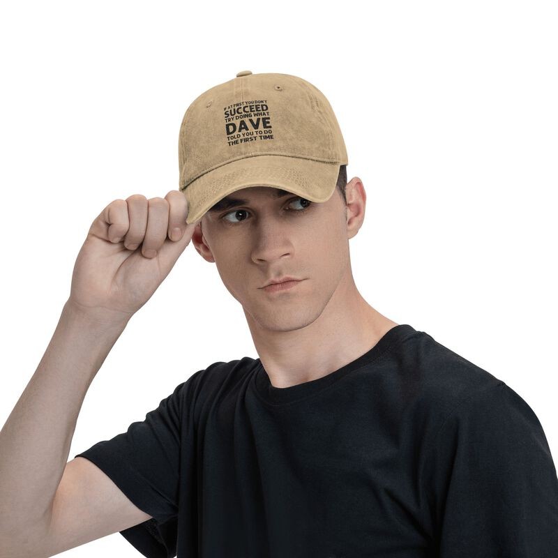 SUCCEED DAVE Unisex Washed Baseball Cap Funny Graphic Print Adjustable Sun Hat