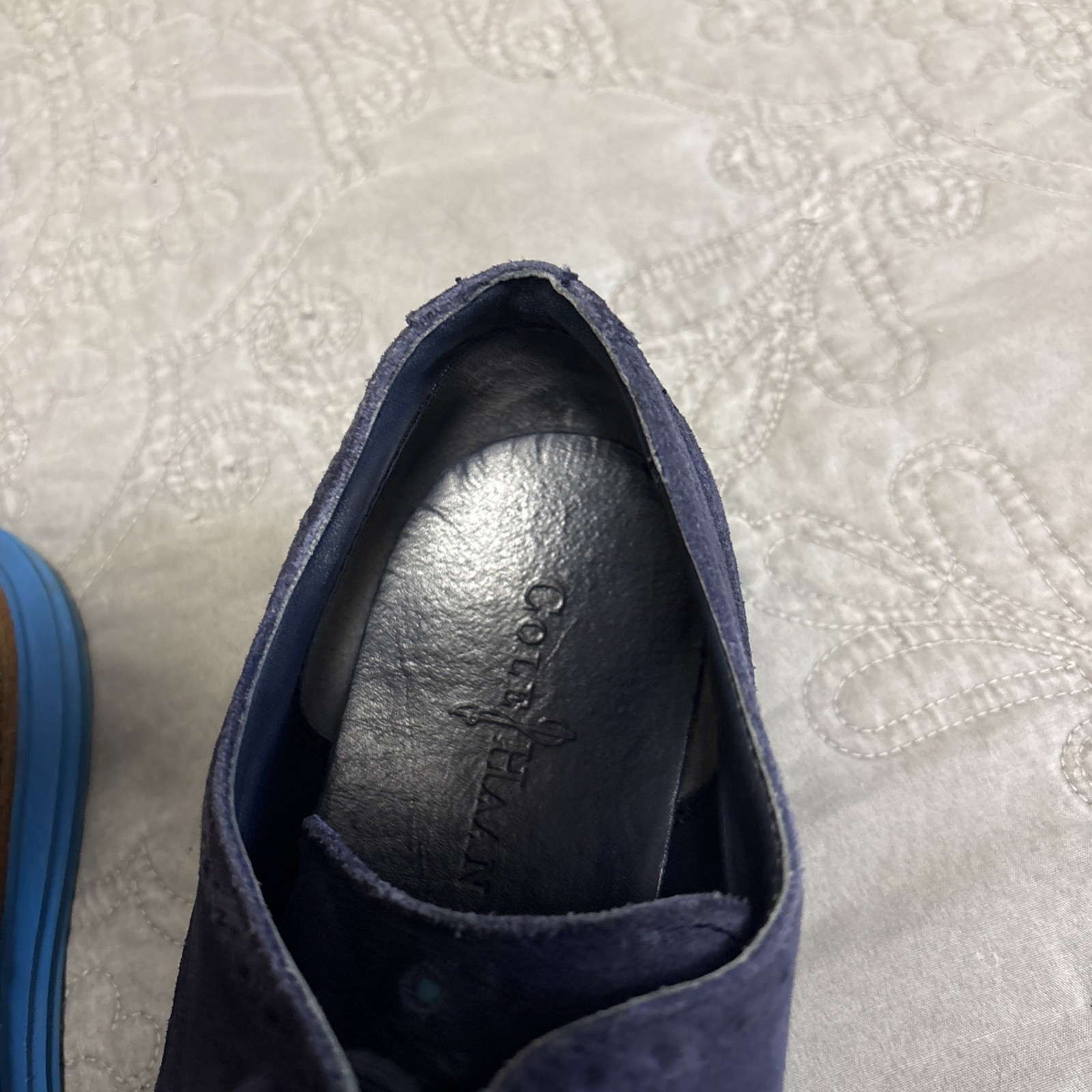 Cole Haan Grand OS Men Navy Blue Suede Plain Toe Oxford Shoes Lace Up