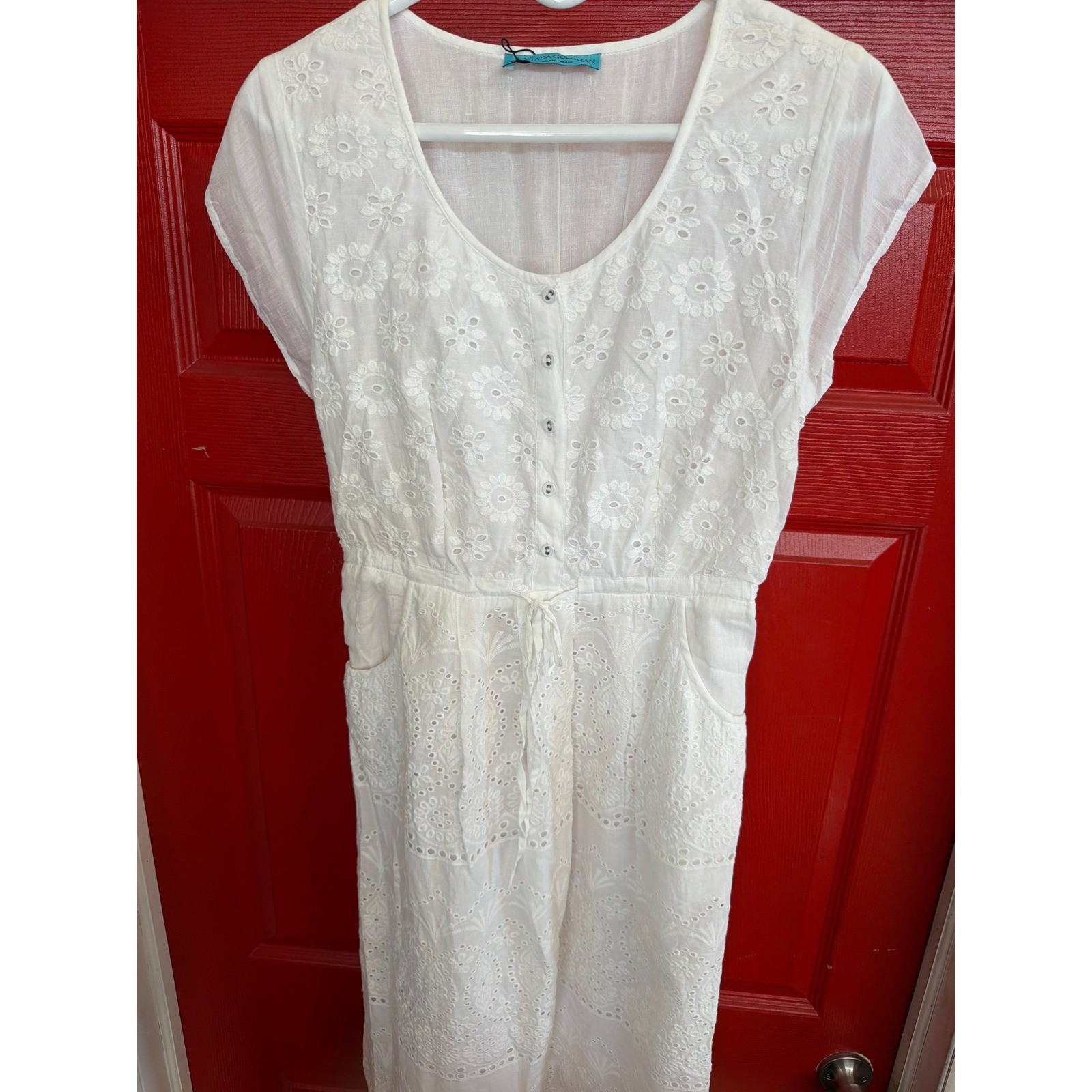 Vada Goldman White Eyelet Midi Dress Made in Italy Summer Boho Embroidered L