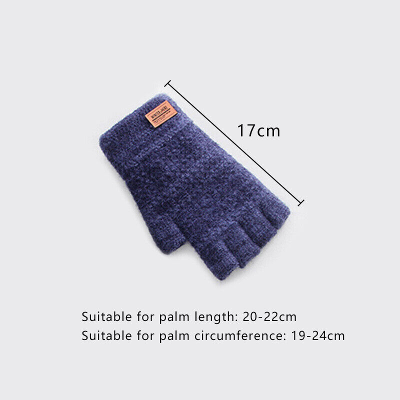 Winter Alpaca Wool Fingerless Gloves Thermal Men Knitted Half Finger Mitten