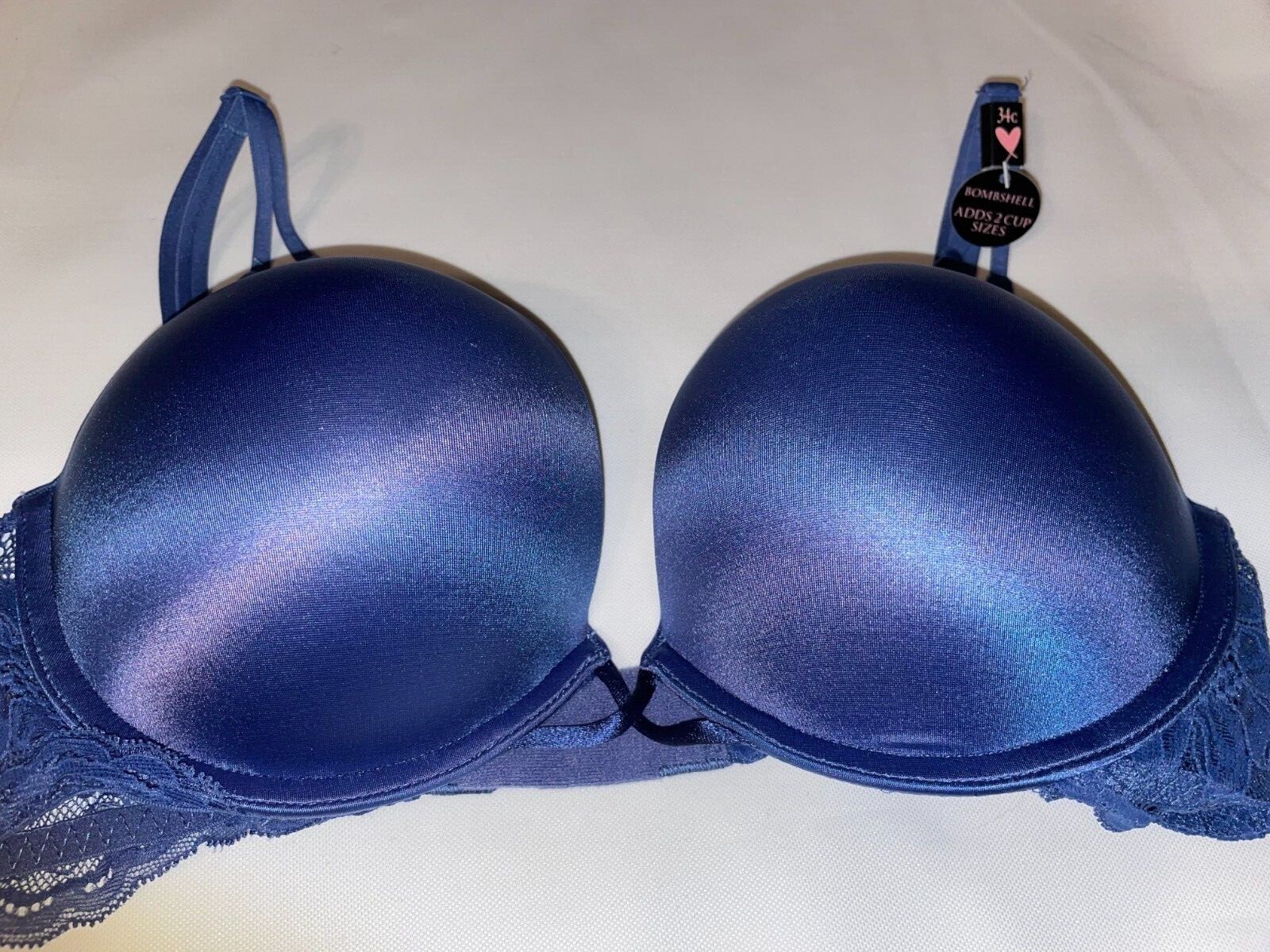 VICTORIA SECRET BOMBSHELL BRA ADD 2 CUP PLUNGE Super Push UP NEW Shine Strap