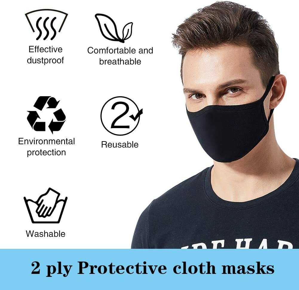 Soft Poly Cotton Face Black Mask Double Layer Reusable and Washable Unisex